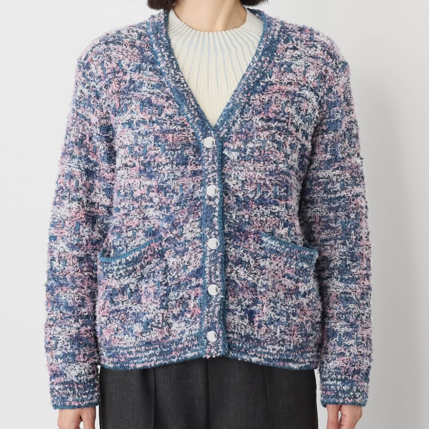 ミューリエ ジャケット見えで リッチ映え 大人のツイード ニットカーディガン