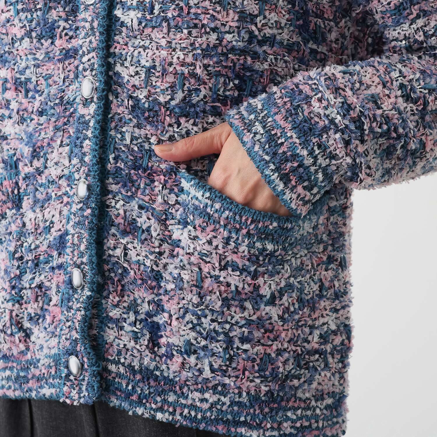 ミューリエ ジャケット見えで リッチ映え 大人のツイード ニットカーディガン