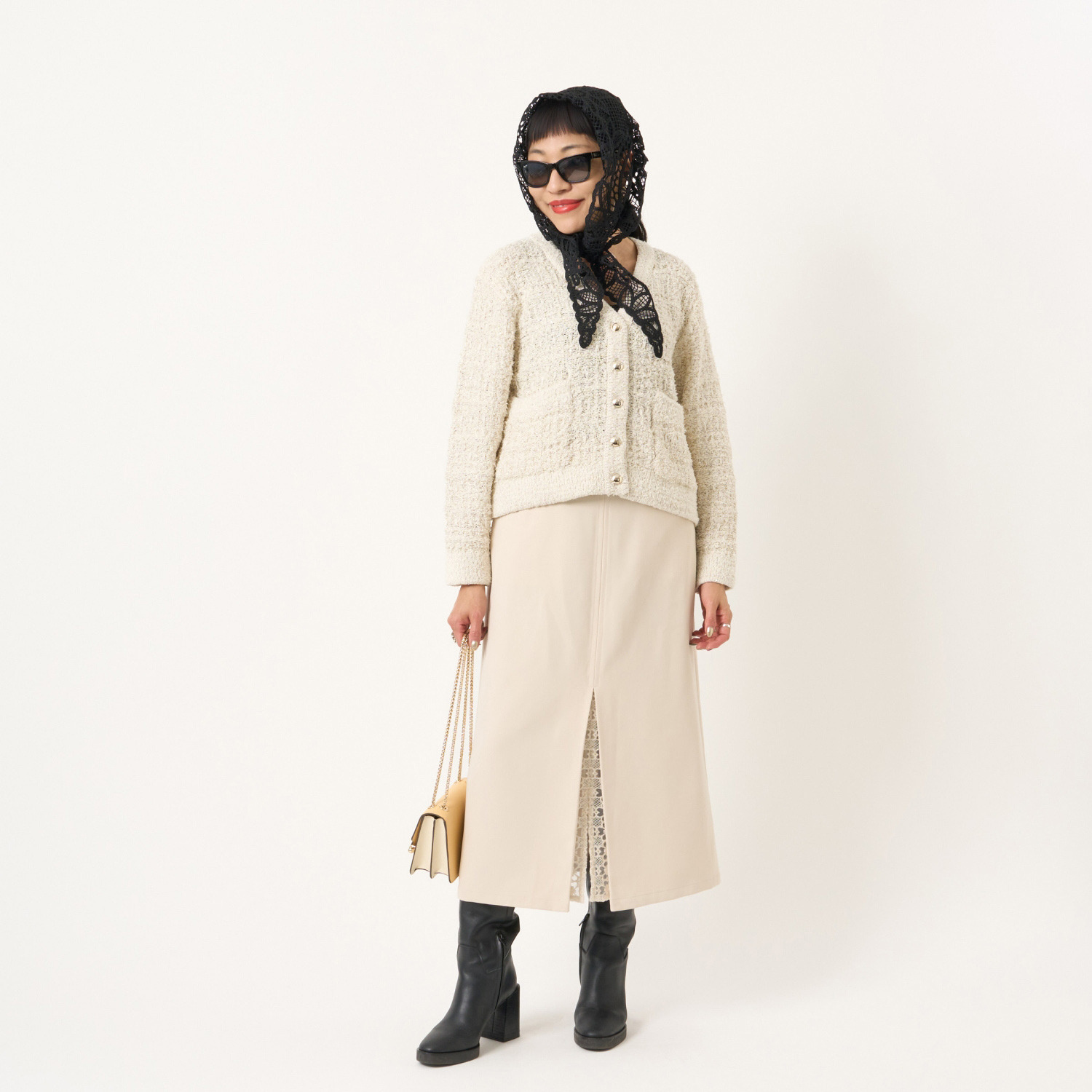 ミューリエ ジャケット見えで リッチ映え 大人のツイード ニットカーディガン