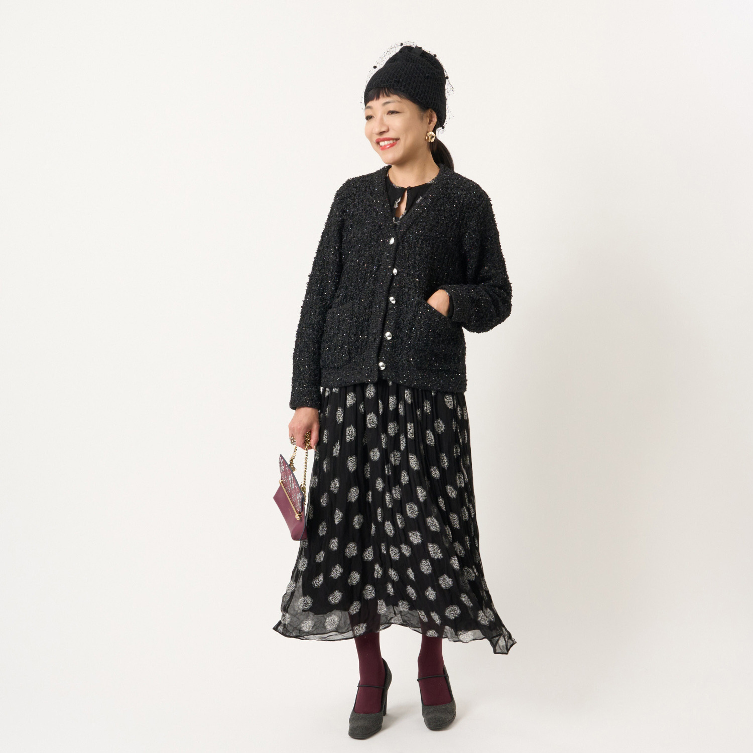 ミューリエ ジャケット見えで リッチ映え 大人のツイード ニットカーディガン