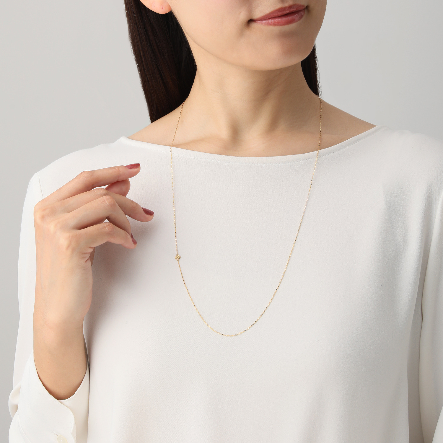 パワーゴールド １８Ｋ 切子紋様 サテライトチェーン ロングネックレス