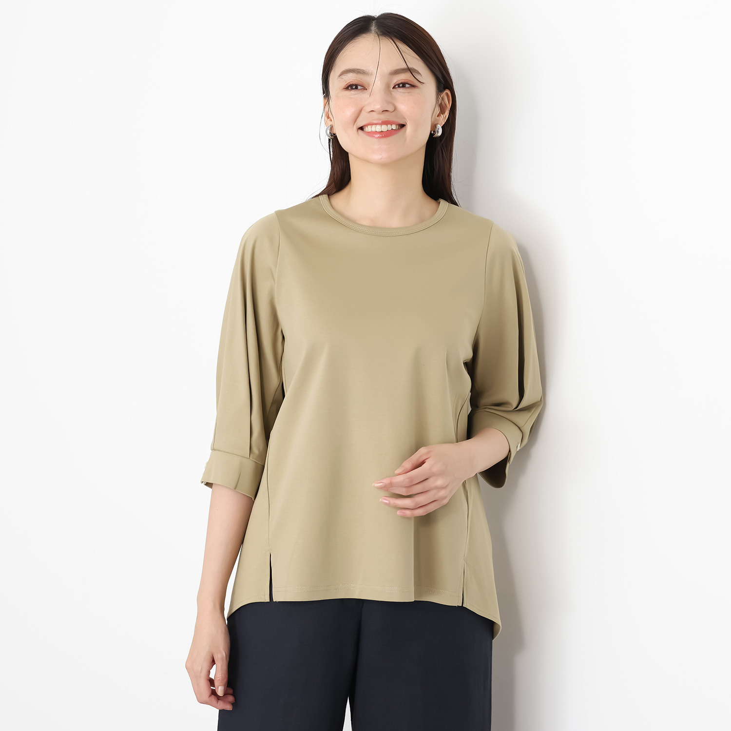 メリオン スーピマコットン１００％ なめらかで至福の着心地 袖タックデザイン チュニックプルオーバー