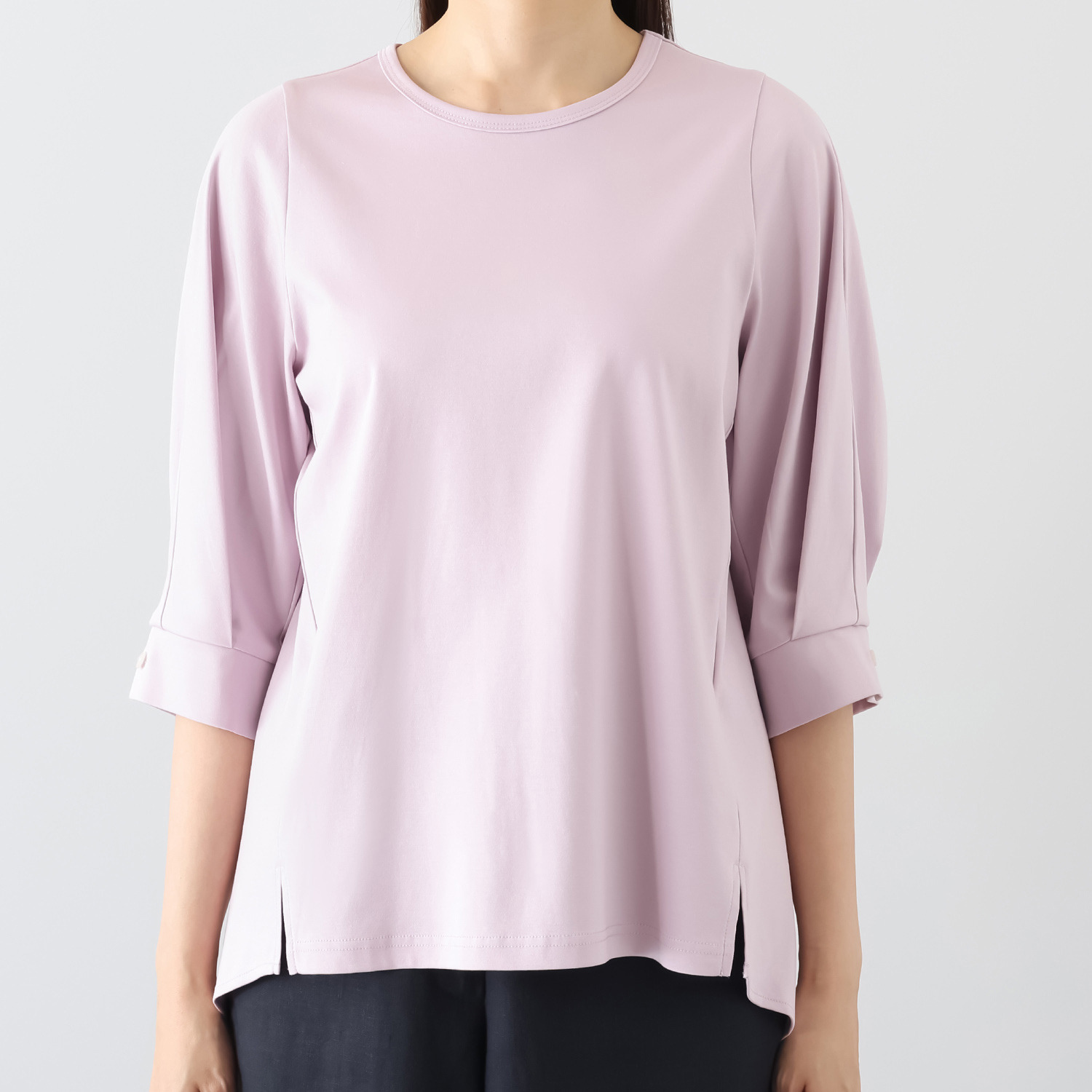 メリオン スーピマコットン１００％ なめらかで至福の着心地 袖タックデザイン チュニックプルオーバー