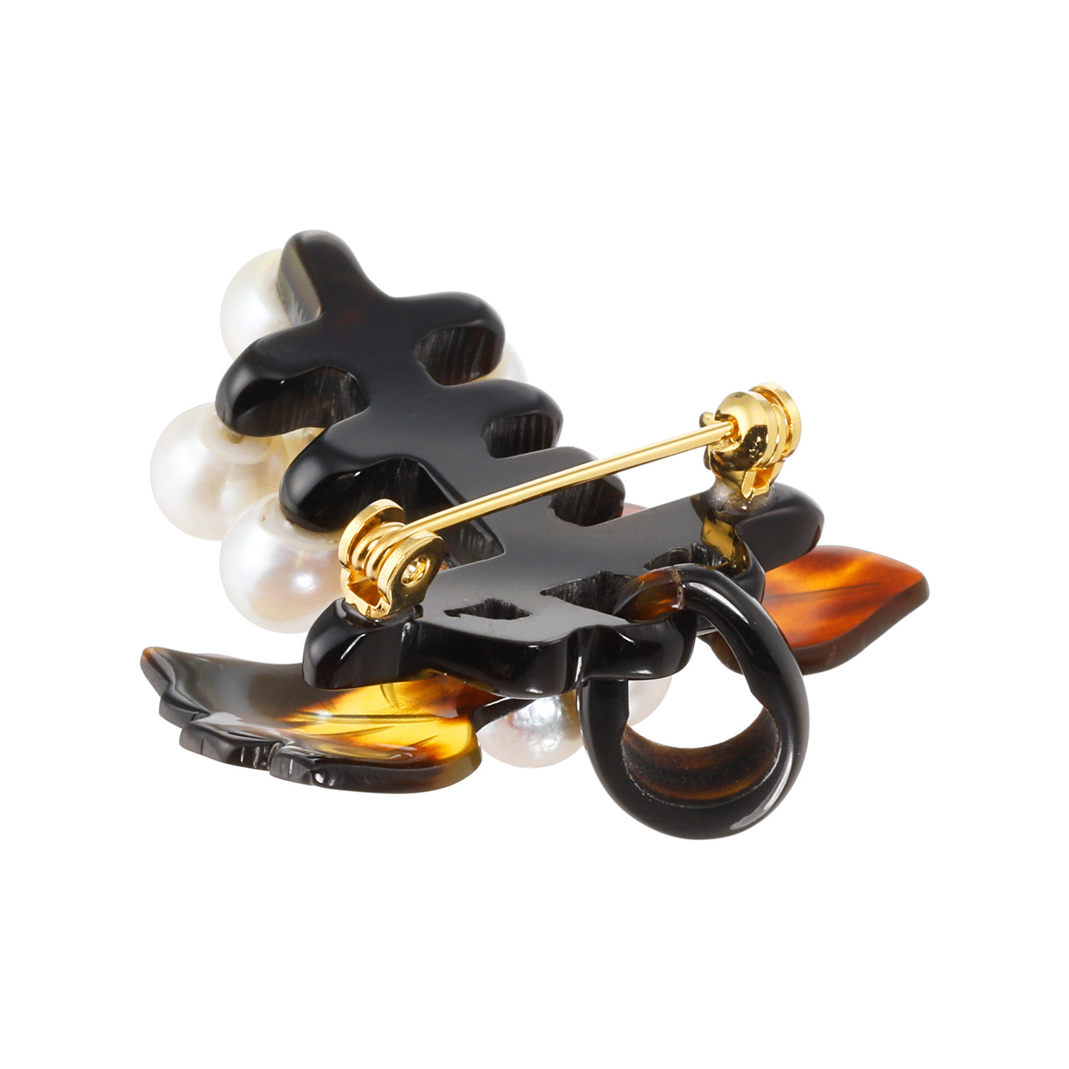 パールモール スリークォーター 国産アコヤパール ぶどうモティーフ べっ甲ペンダントブローチ