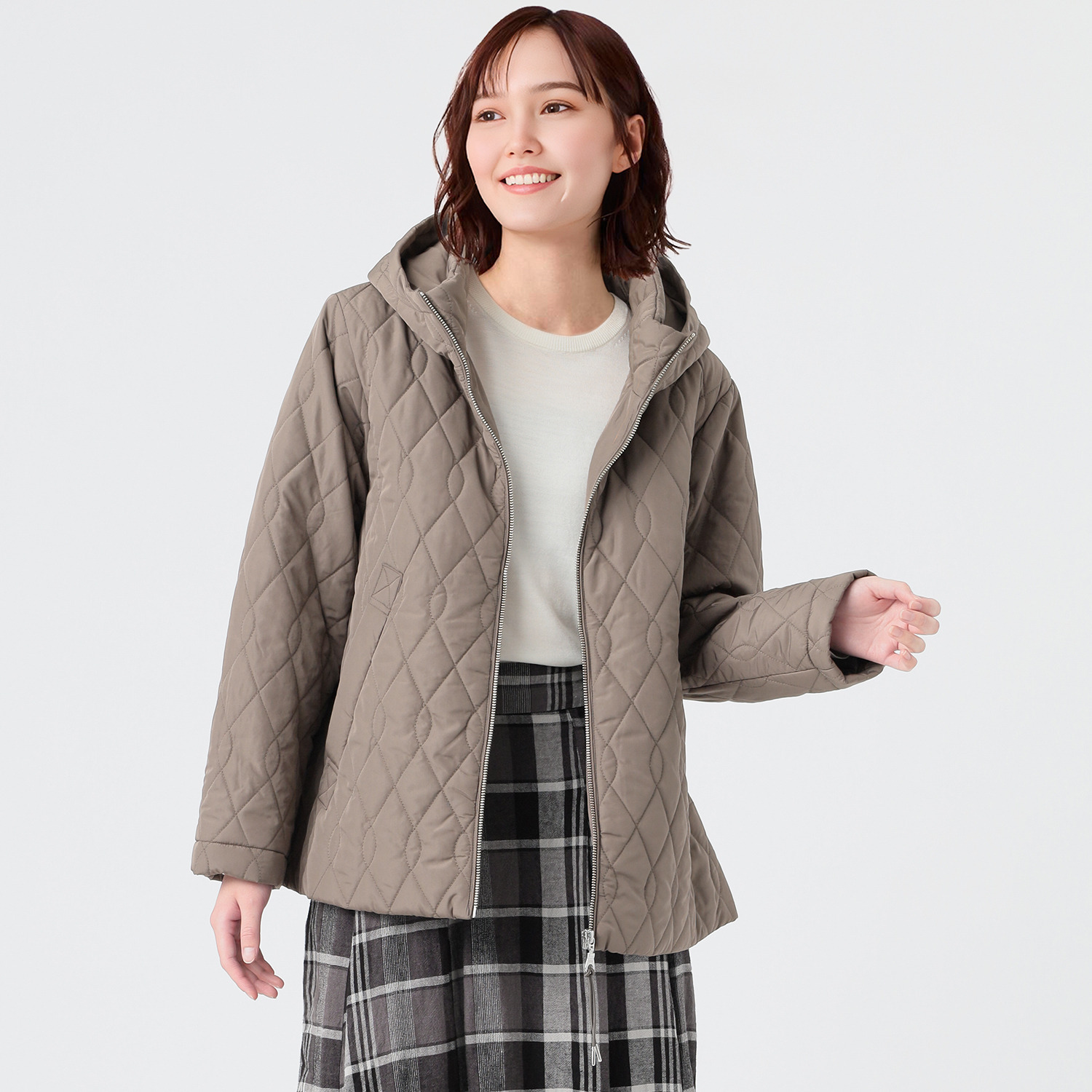 スタイル・ラヴィー 中綿入りキルト フーディー ライトジャケット