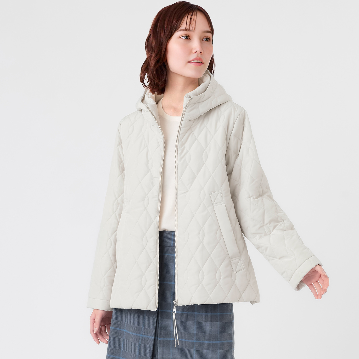 スタイル・ラヴィー 中綿入りキルト フーディー ライトジャケット