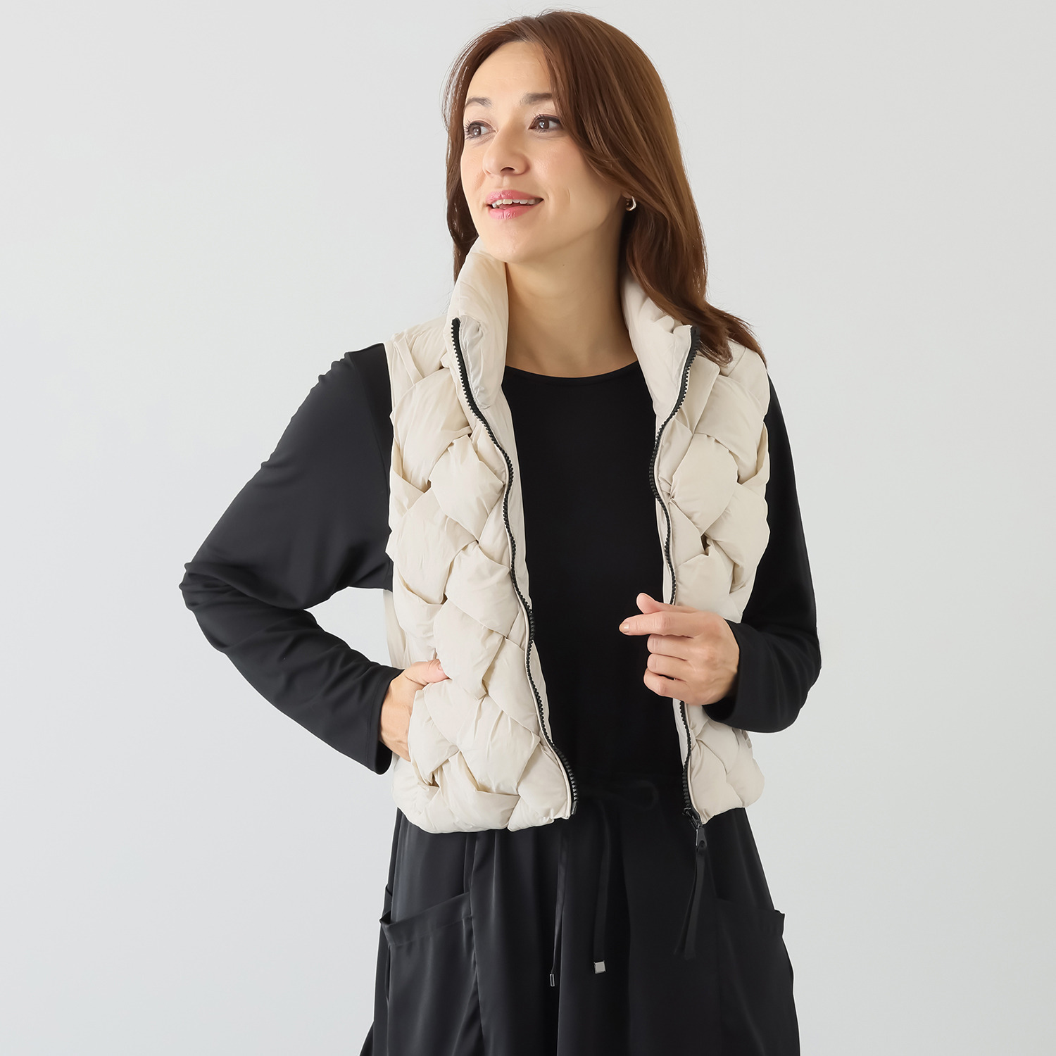 スタイル・ラヴィー 中綿入り 編み込み クロップトベスト