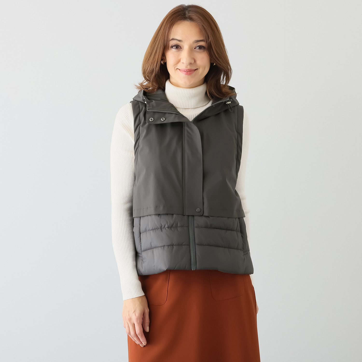 スタイル・ラヴィー 中綿入り 異素材ミックス フーディーベスト