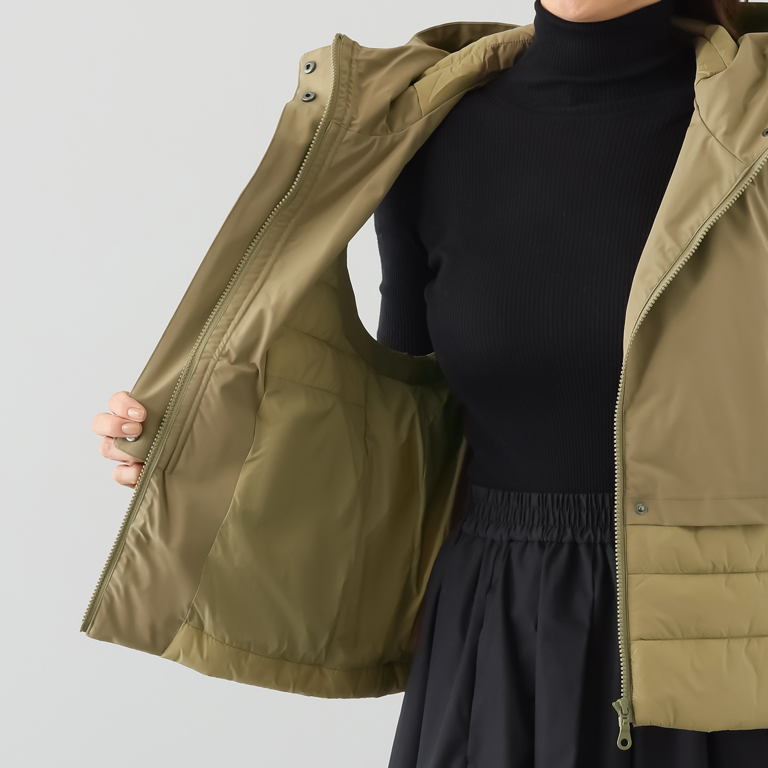 スタイル・ラヴィー 中綿入り 異素材ミックス フーディーベスト