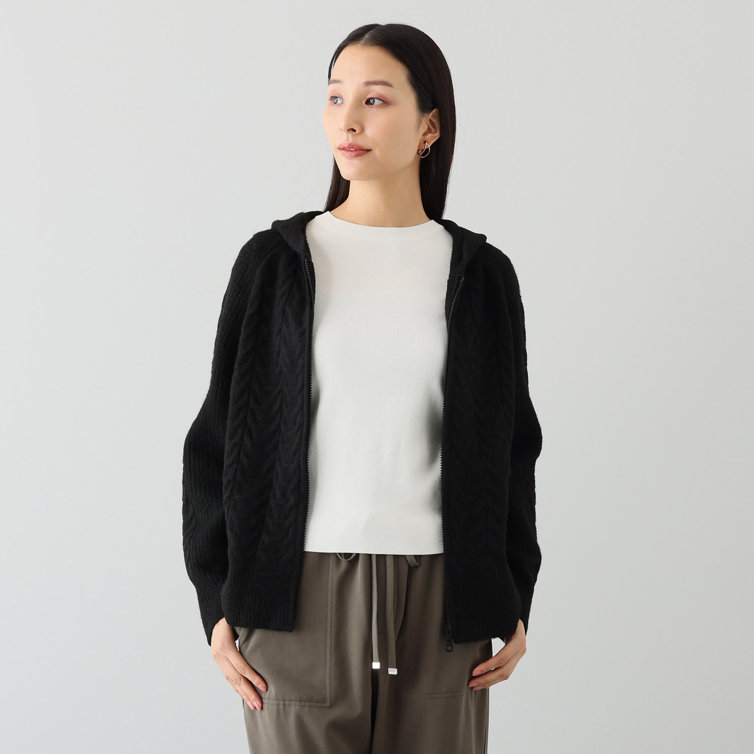 エムズ　スタイル ケーブル編アクセント ジップアップデザイン ニットパーカーブルゾン