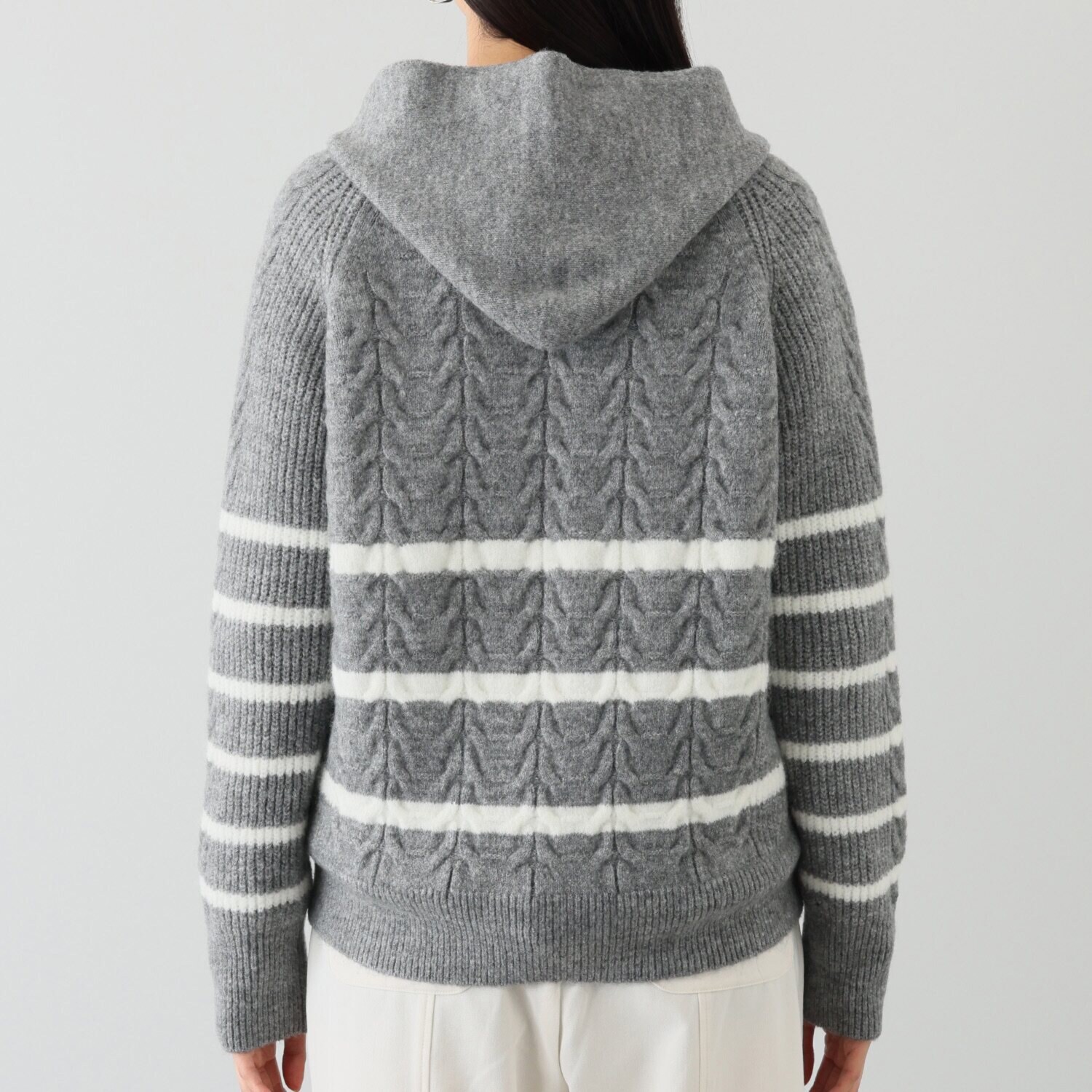 エムズ　スタイル ケーブル編アクセント ジップアップデザイン ニットパーカーブルゾン