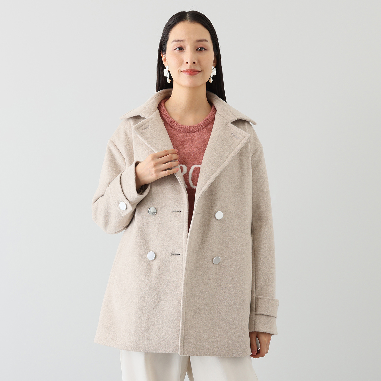 エムズ　スタイル ソフトビーバー調 ジャージー バックタックアクセント Ａラインシルエット ピーコート