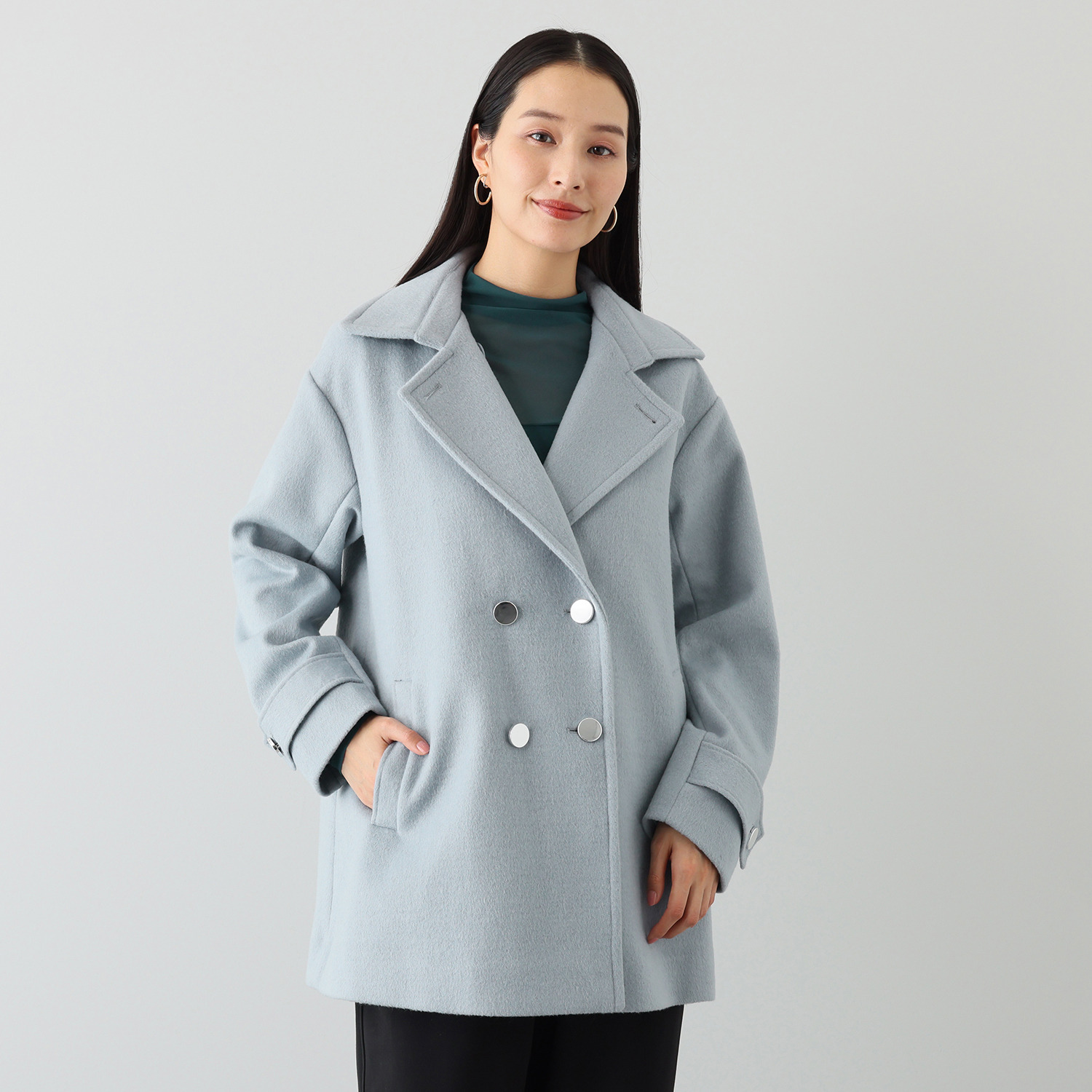 エムズ　スタイル ソフトビーバー調 ジャージー バックタックアクセント Ａラインシルエット ピーコート