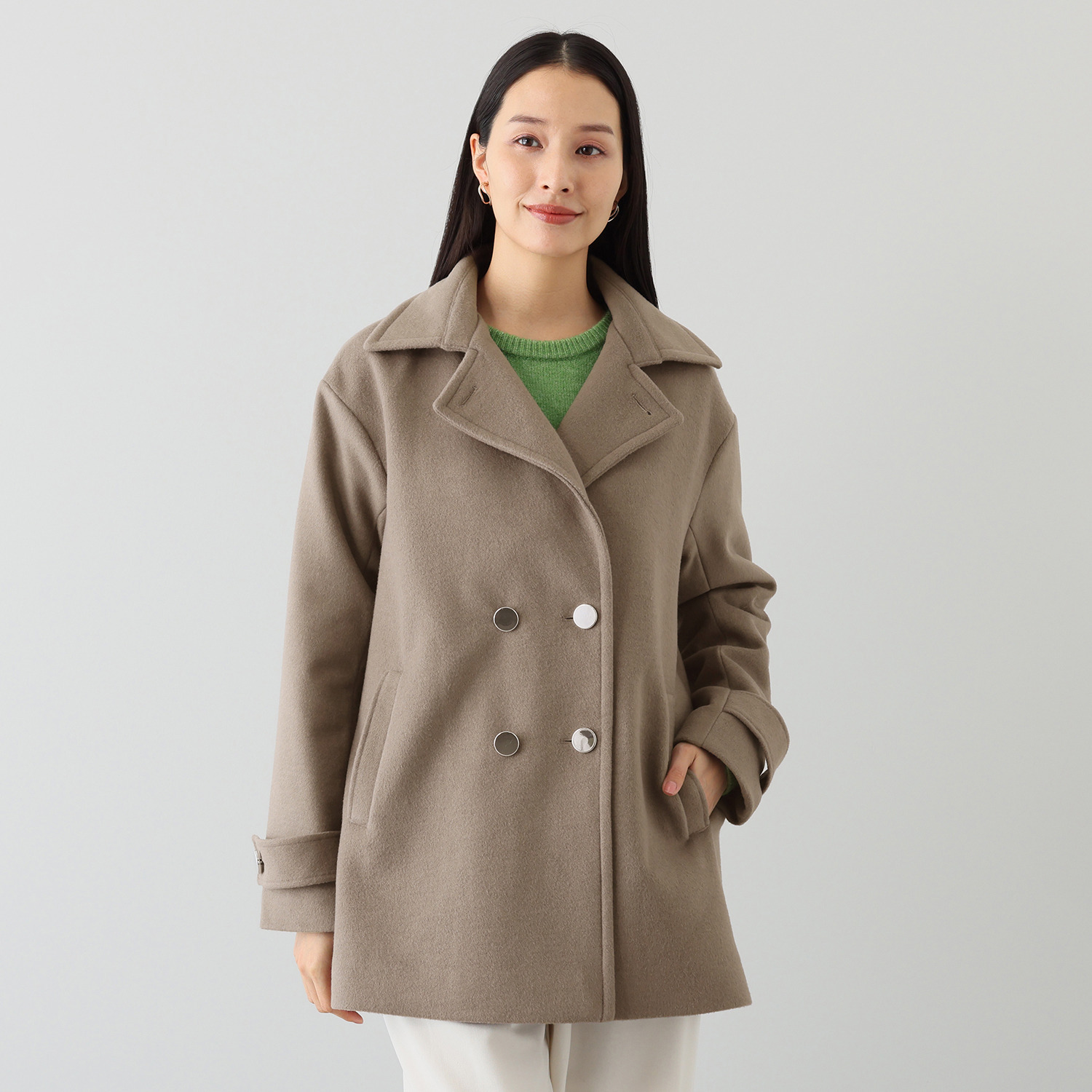 エムズ　スタイル ソフトビーバー調 ジャージー バックタックアクセント Ａラインシルエット ピーコート