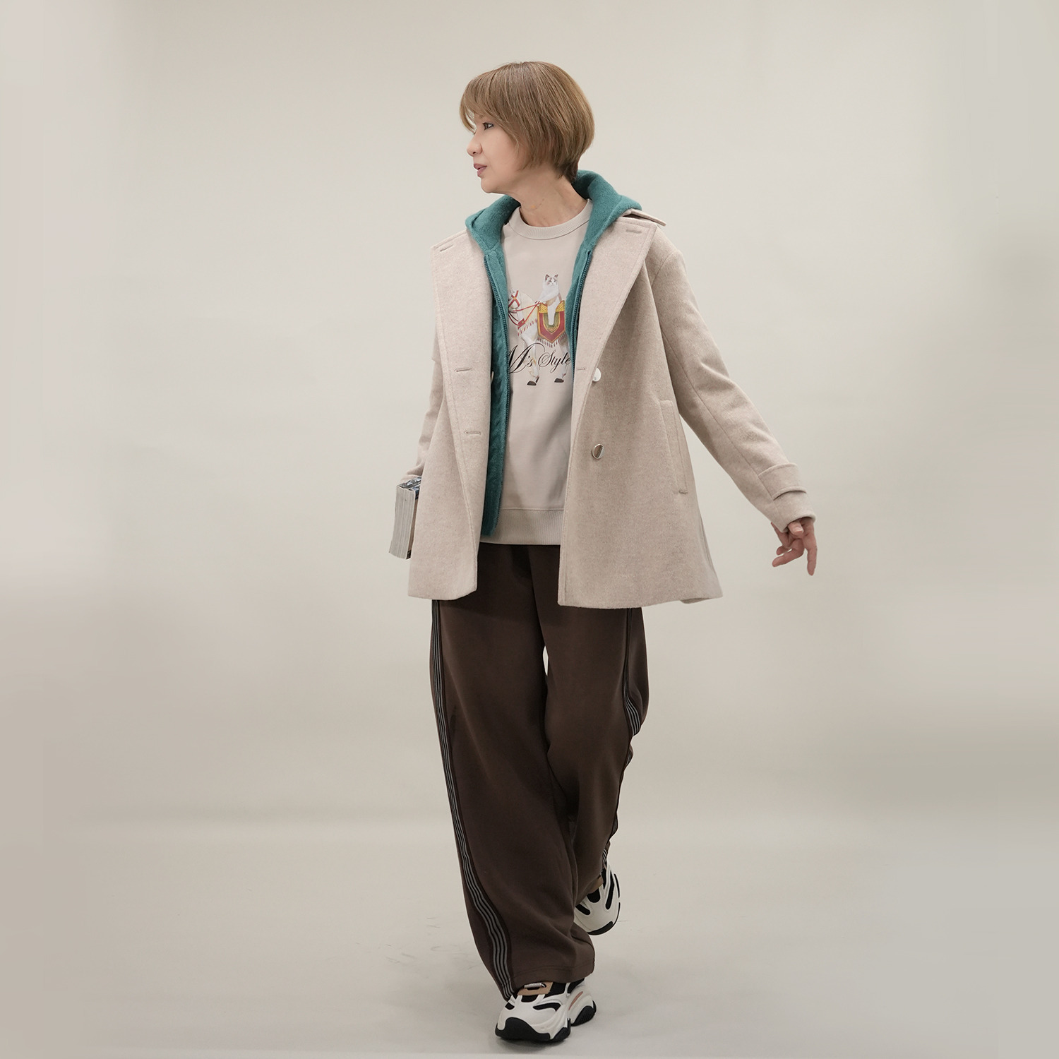 エムズ　スタイル ソフトビーバー調 ジャージー バックタックアクセント Ａラインシルエット ピーコート