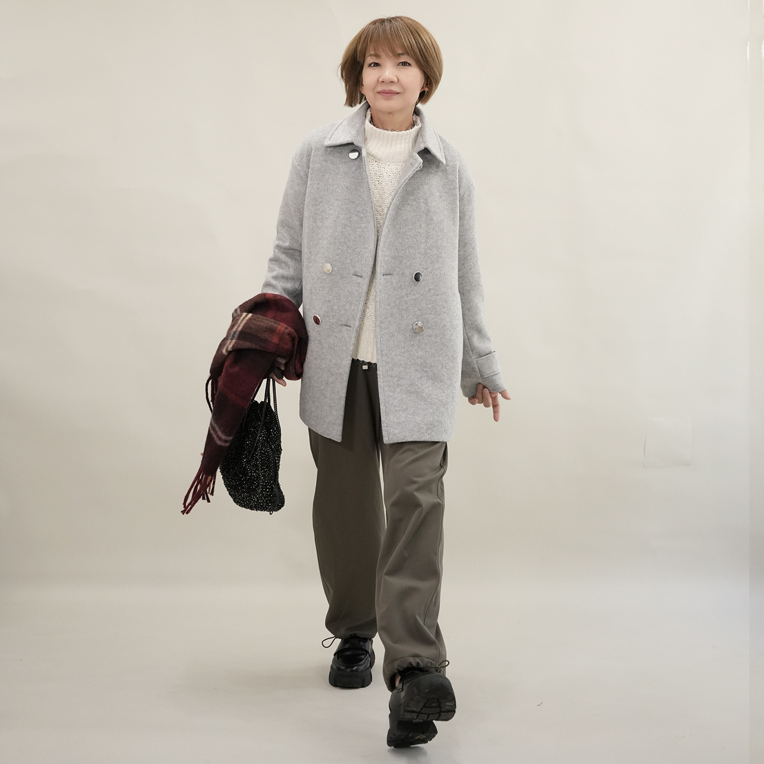 エムズ　スタイル ソフトビーバー調 ジャージー バックタックアクセント Ａラインシルエット ピーコート