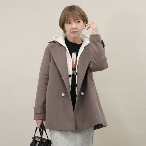 エムズ　スタイル ソフトビーバー調 ジャージー バックタックアクセント Ａラインシルエット ピーコート