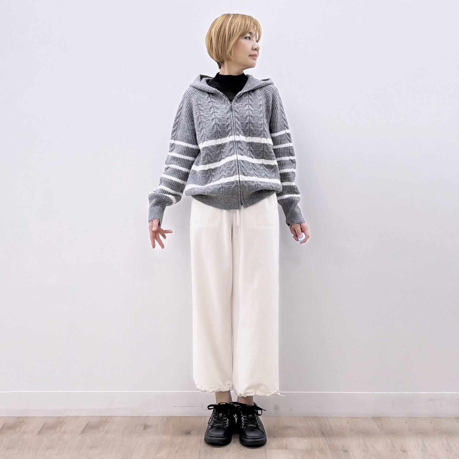 エムズ　スタイル 裏起毛ツイル バックシームアクセント 裾ドロストデザイン ベイカーセミワイドパンツ ＜股下６２ｃｍ＞