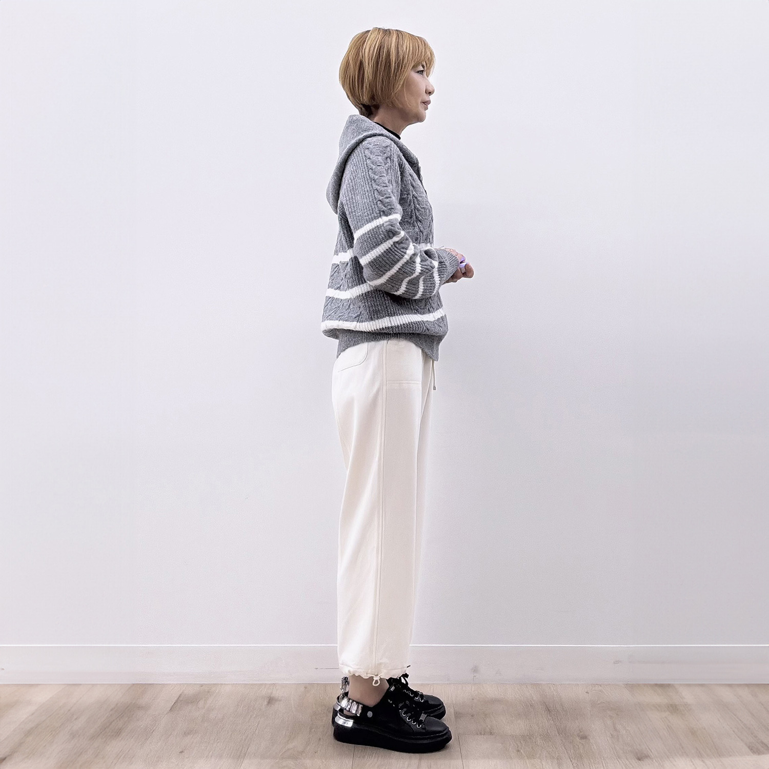 エムズ　スタイル 裏起毛ツイル バックシームアクセント 裾ドロストデザイン ベイカーセミワイドパンツ ＜股下６２ｃｍ＞