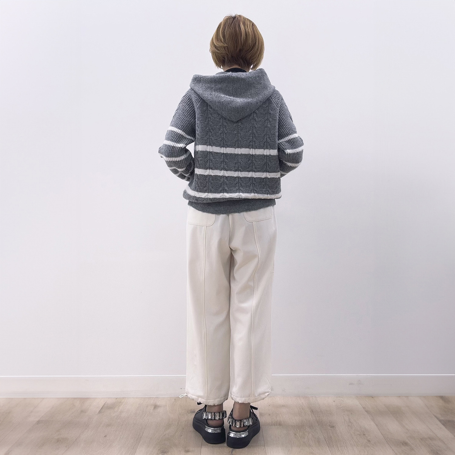 エムズ　スタイル 裏起毛ツイル バックシームアクセント 裾ドロストデザイン ベイカーセミワイドパンツ ＜股下６２ｃｍ＞