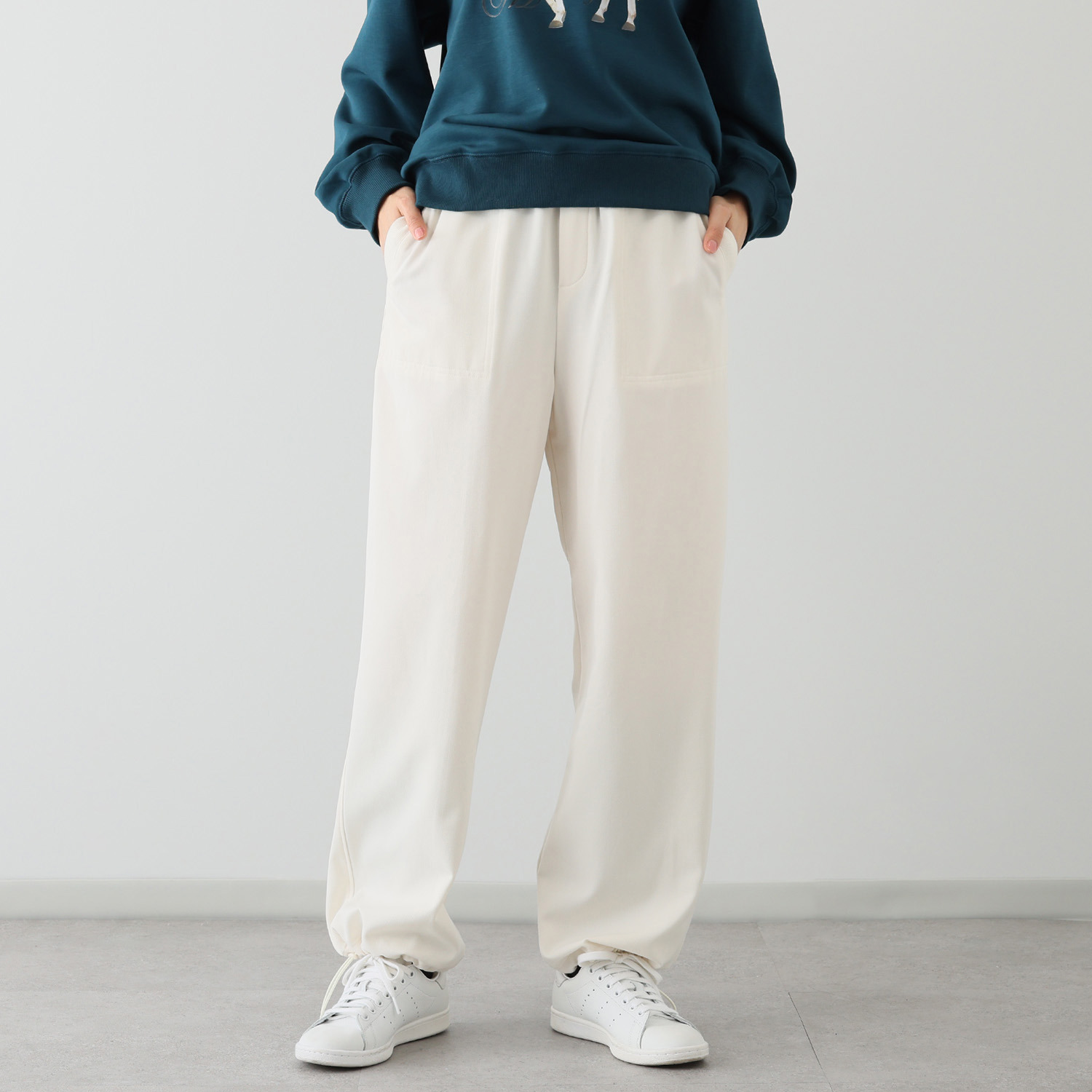 エムズ　スタイル 裏起毛ツイル バックシームアクセント 裾ドロストデザイン ベイカーセミワイドパンツ ＜股下７０ｃｍ＞