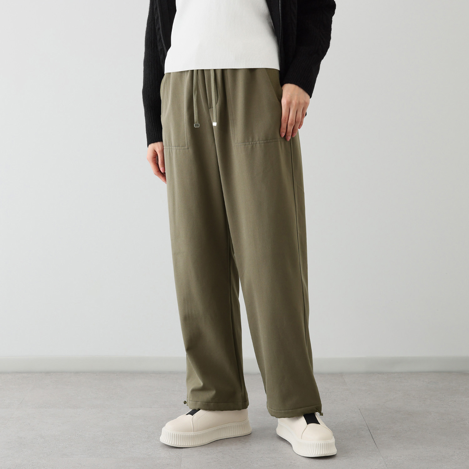 エムズ　スタイル 裏起毛ツイル バックシームアクセント 裾ドロストデザイン ベイカーセミワイドパンツ ＜股下７０ｃｍ＞