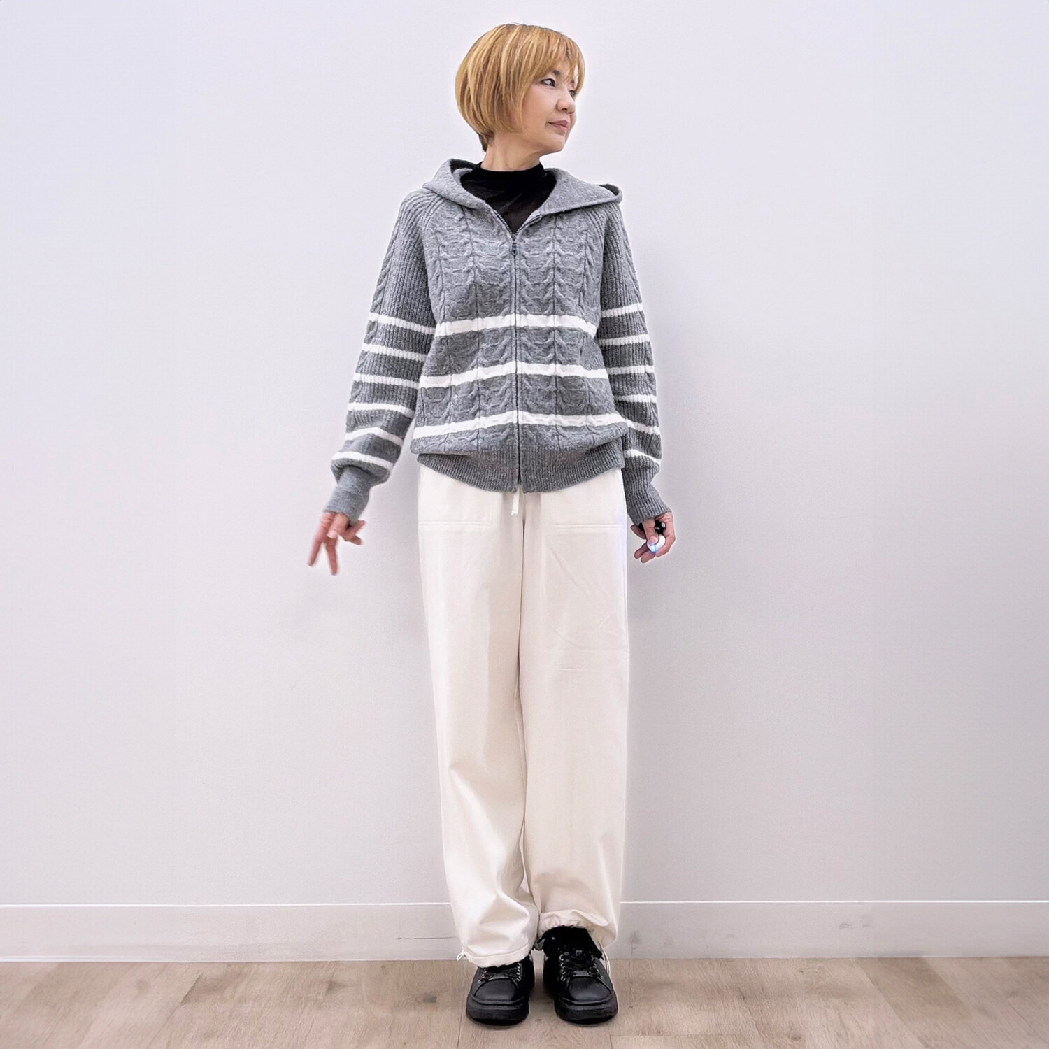 エムズ　スタイル 裏起毛ツイル バックシームアクセント 裾ドロストデザイン ベイカーセミワイドパンツ ＜股下７０ｃｍ＞