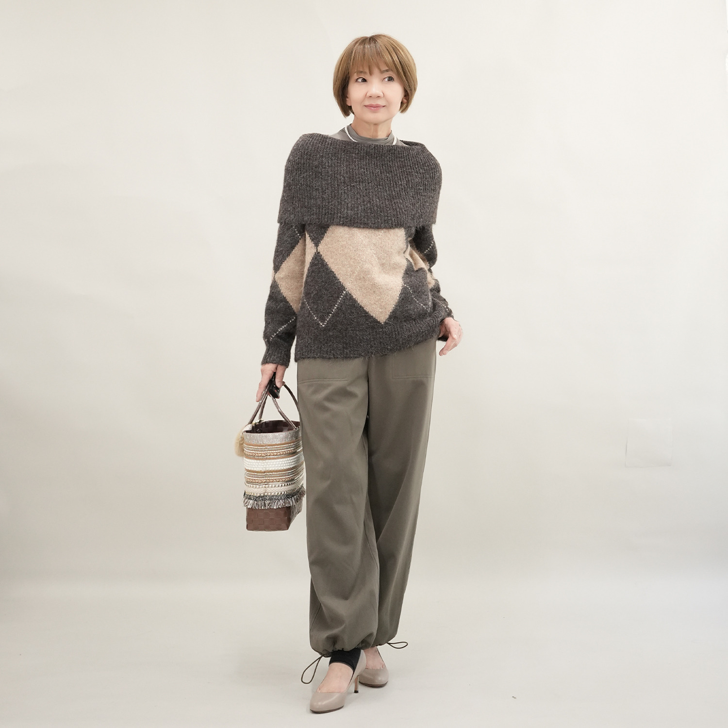 エムズ　スタイル 裏起毛ツイル バックシームアクセント 裾ドロストデザイン ベイカーセミワイドパンツ ＜股下７０ｃｍ＞