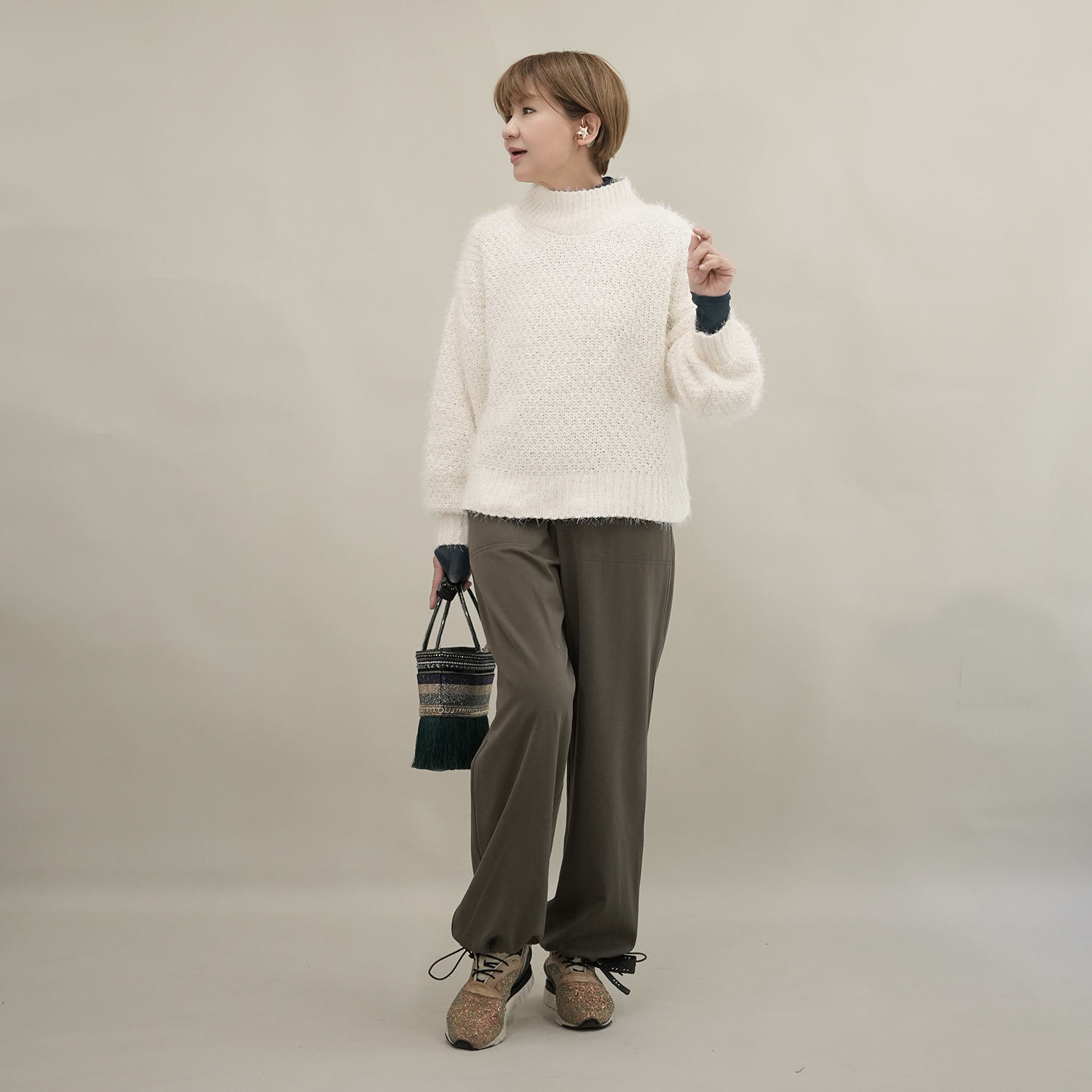 エムズ　スタイル 裏起毛ツイル バックシームアクセント 裾ドロストデザイン ベイカーセミワイドパンツ ＜股下７０ｃｍ＞