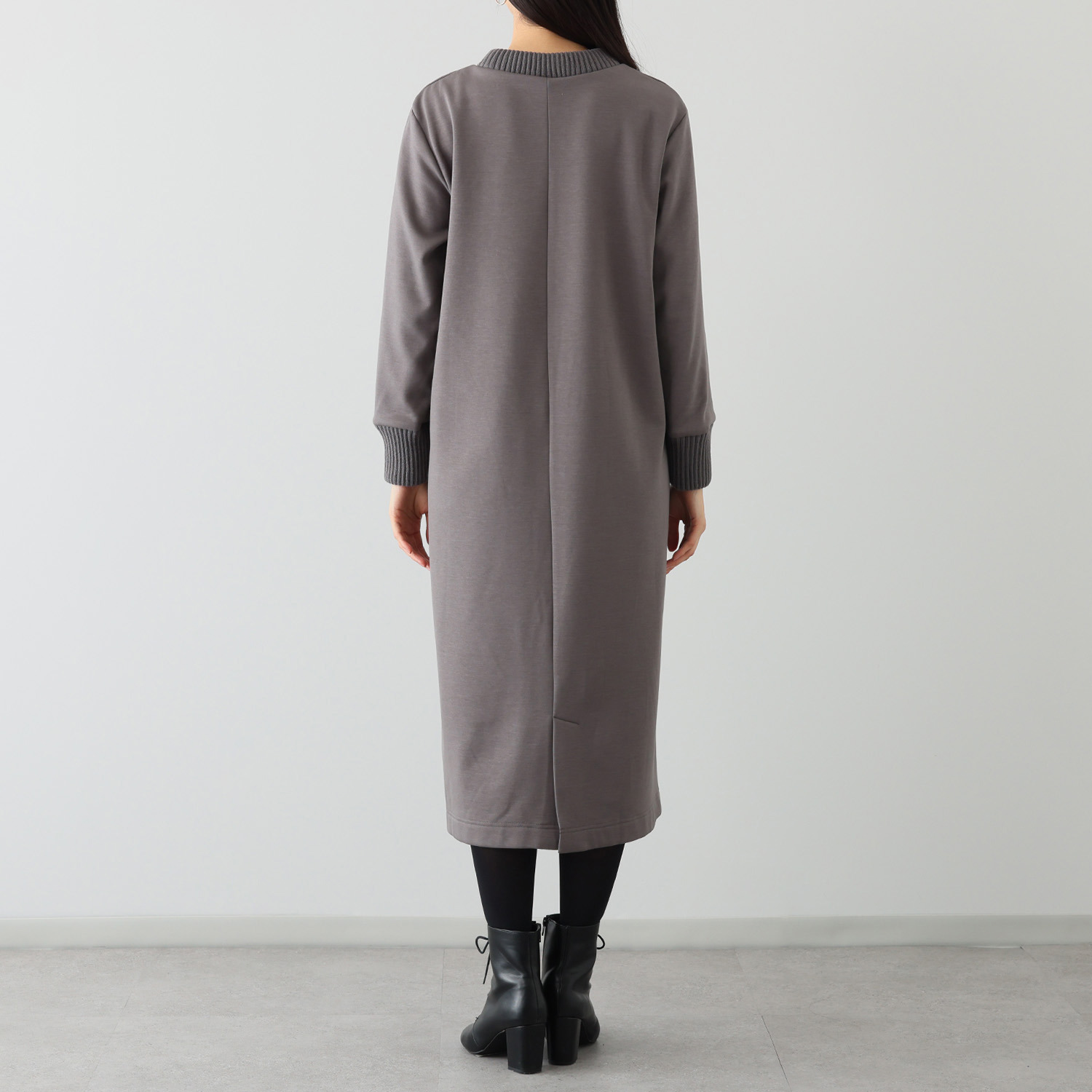 エムズ　スタイル 裏起毛ソフトジャージー 編立リブアクセント ミリタリーポケット付 ボクシーワンピース