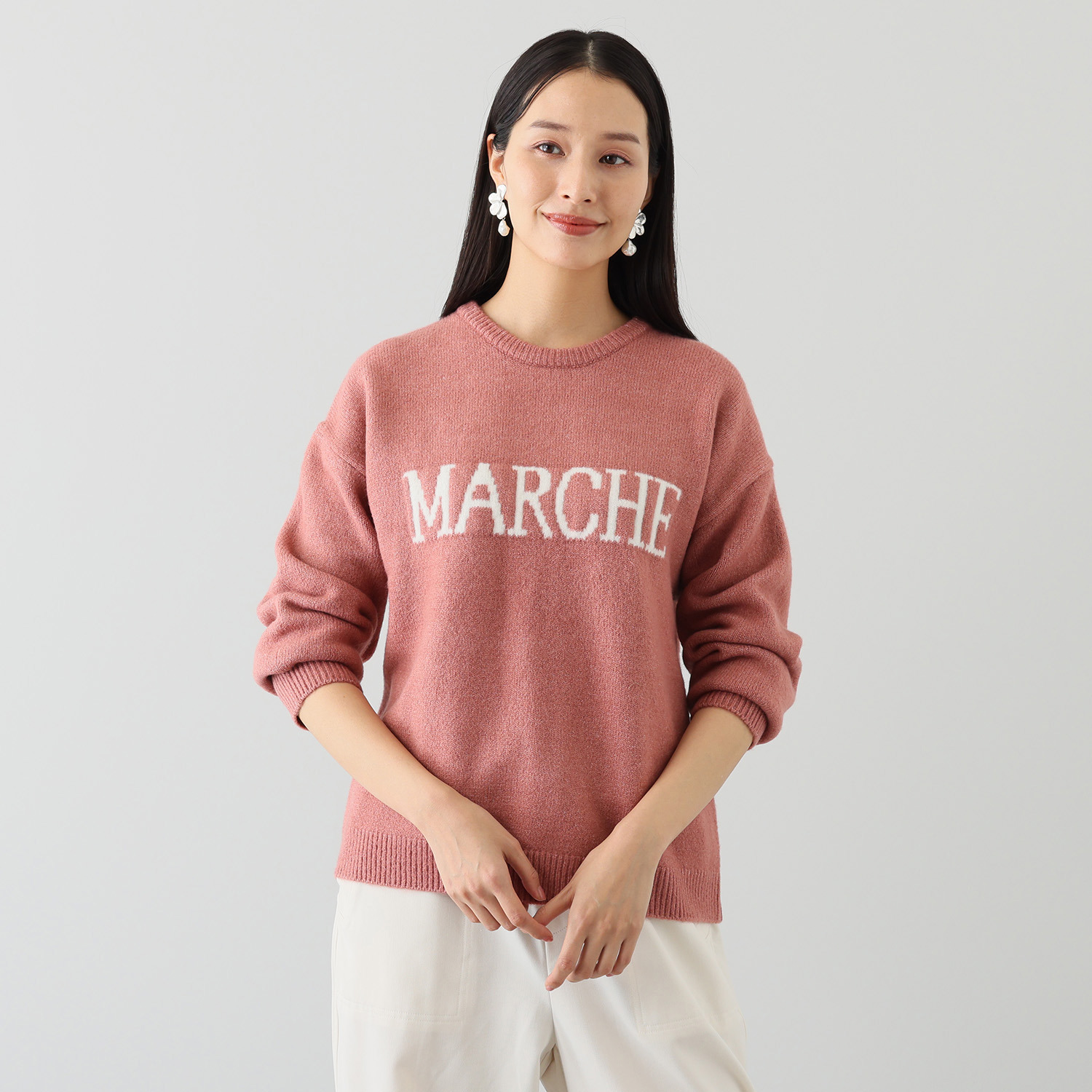 エムズ　スタイル ロゴジャガード リラックスできる 大人ニットプルオーバー