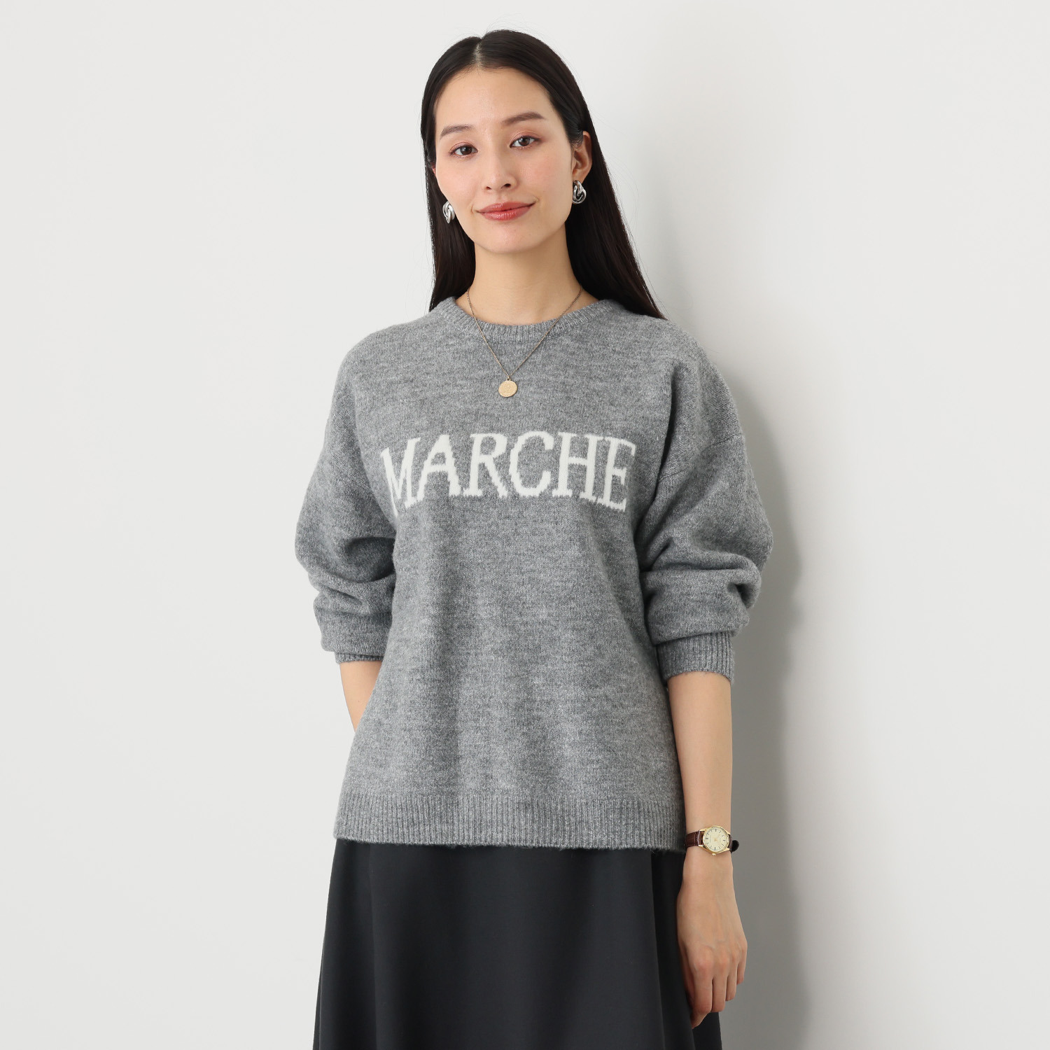 エムズ　スタイル ロゴジャガード リラックスできる 大人ニットプルオーバー