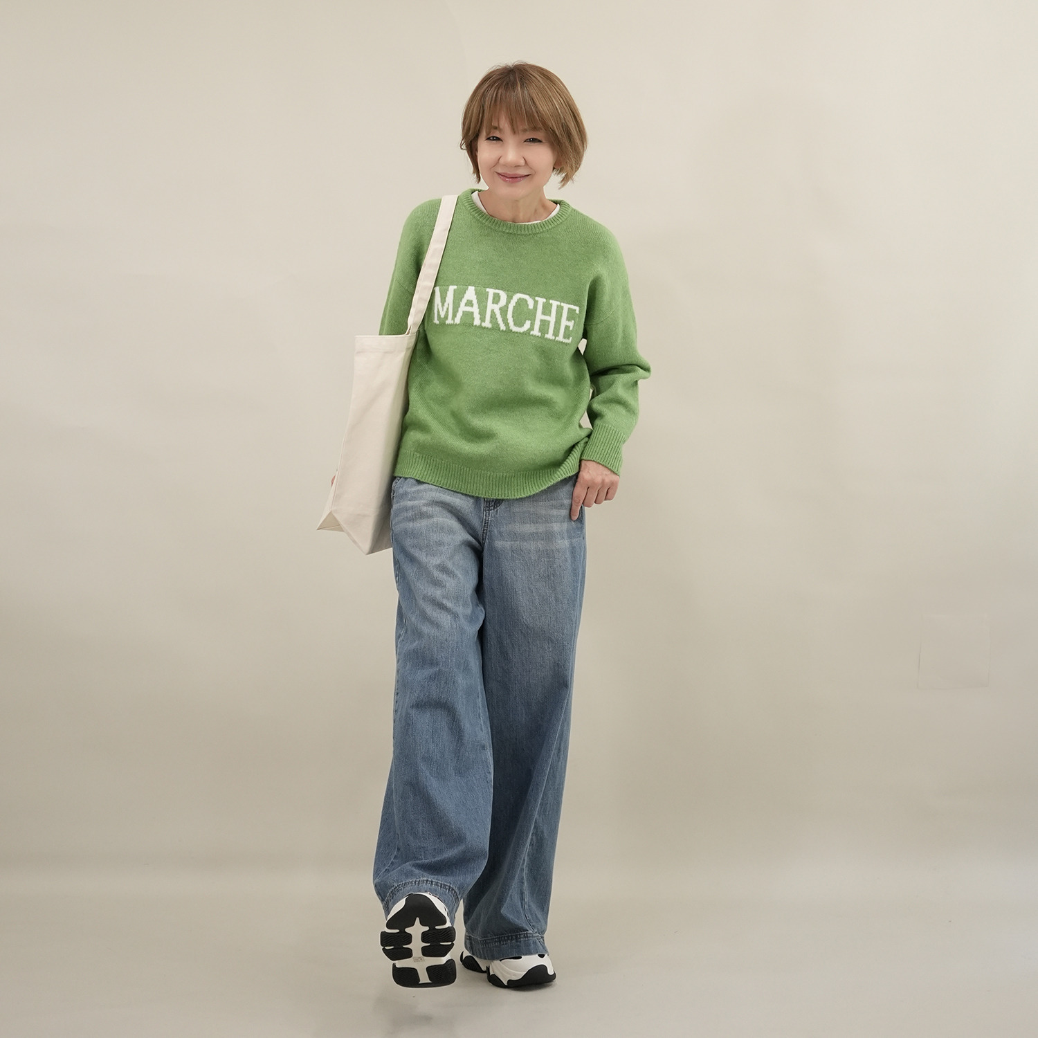 エムズ　スタイル ロゴジャガード リラックスできる 大人ニットプルオーバー