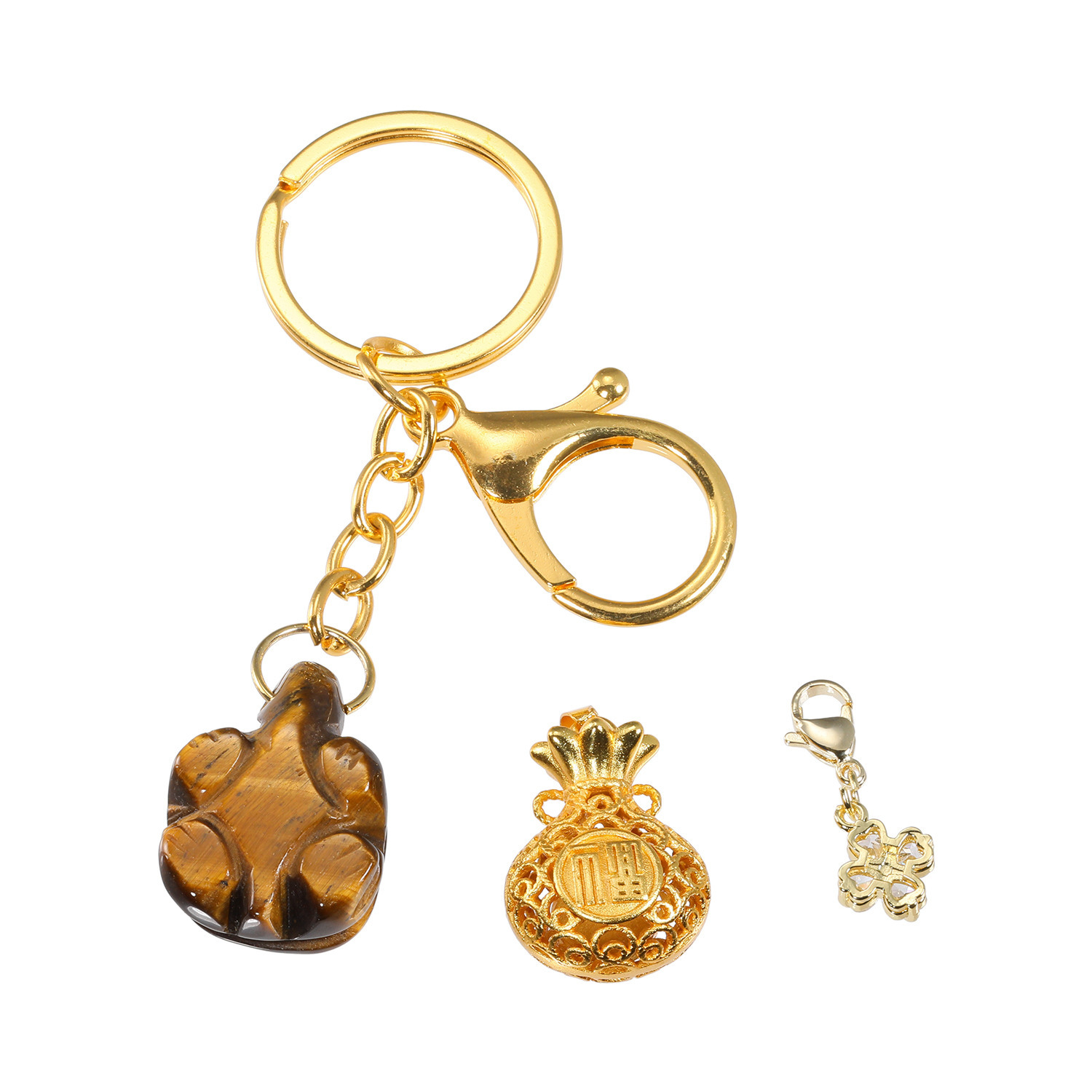 マイクローバー タイガーアイ 銭亀＆福巾着＆クローバー チャーム