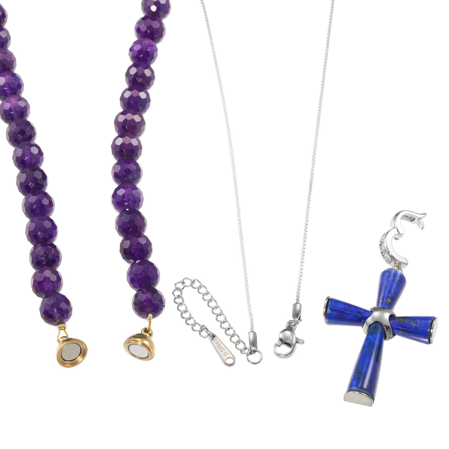 マイクローバー アメシスト マグネットネックレス＆ ラピスラズリ ペンダントセット