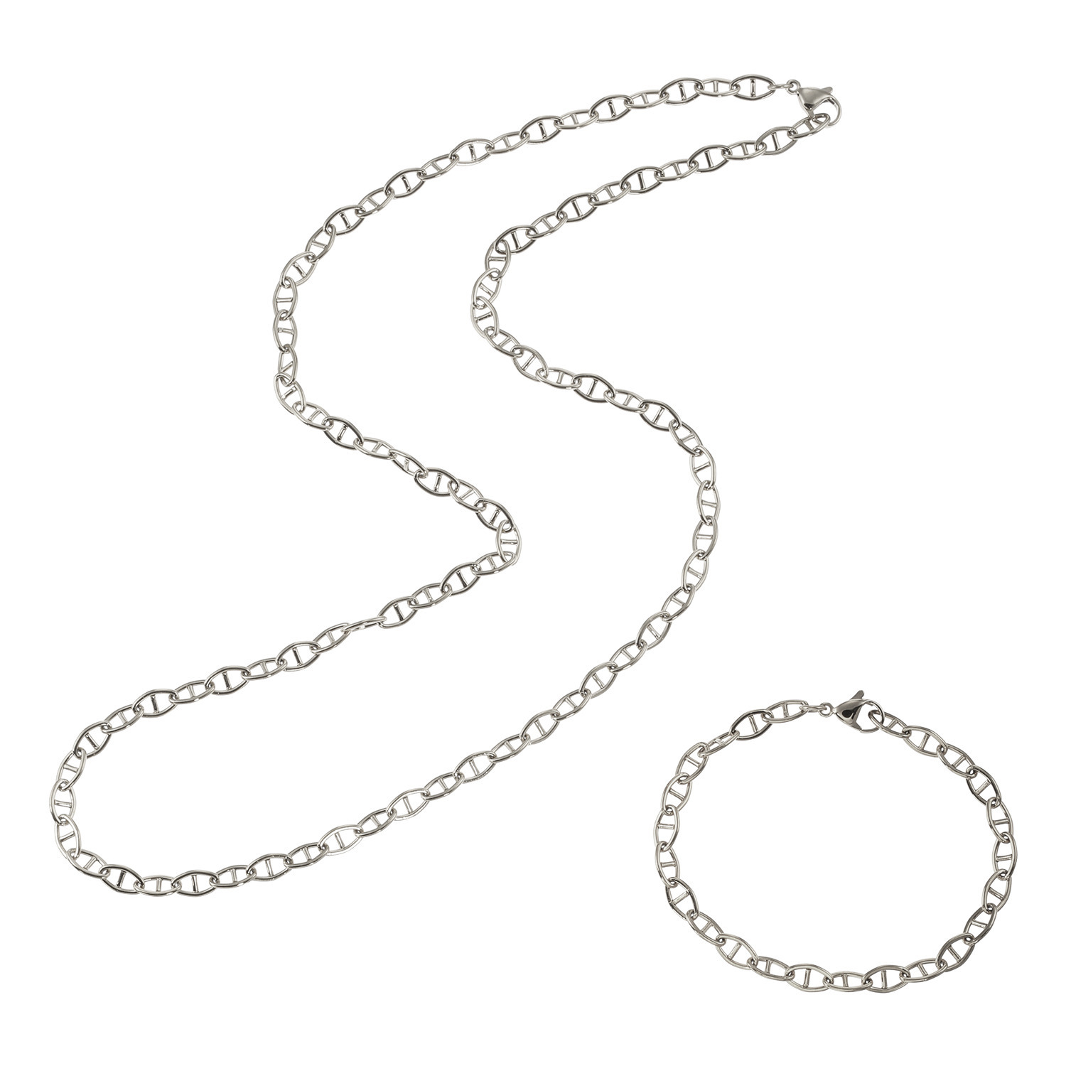 ステロ ステンレス マリーナチェーン ネックレス＆ ブレスレットセット