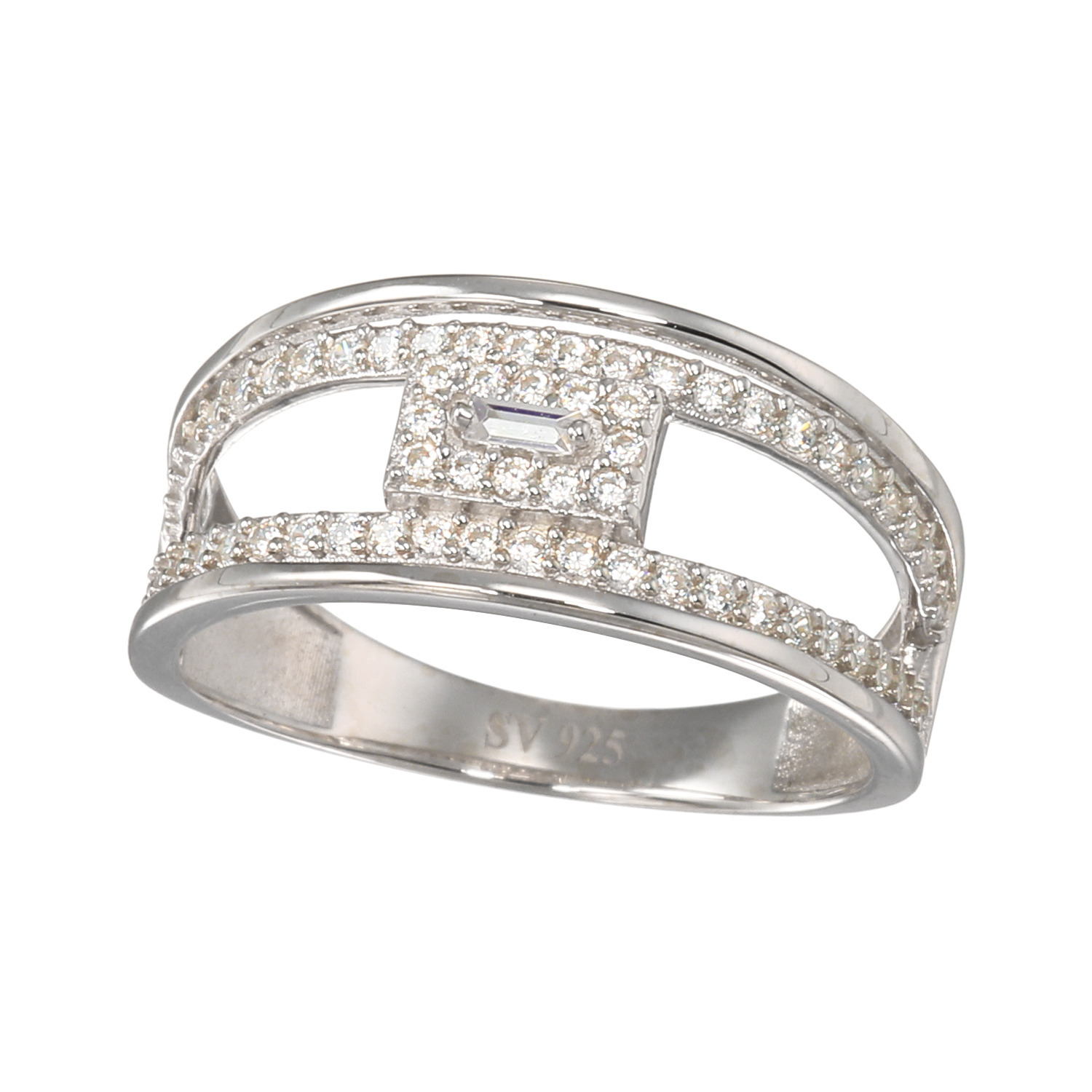 ブリランテステッラ シルバー ＣＺ バゲットカット ポイントデザインリング