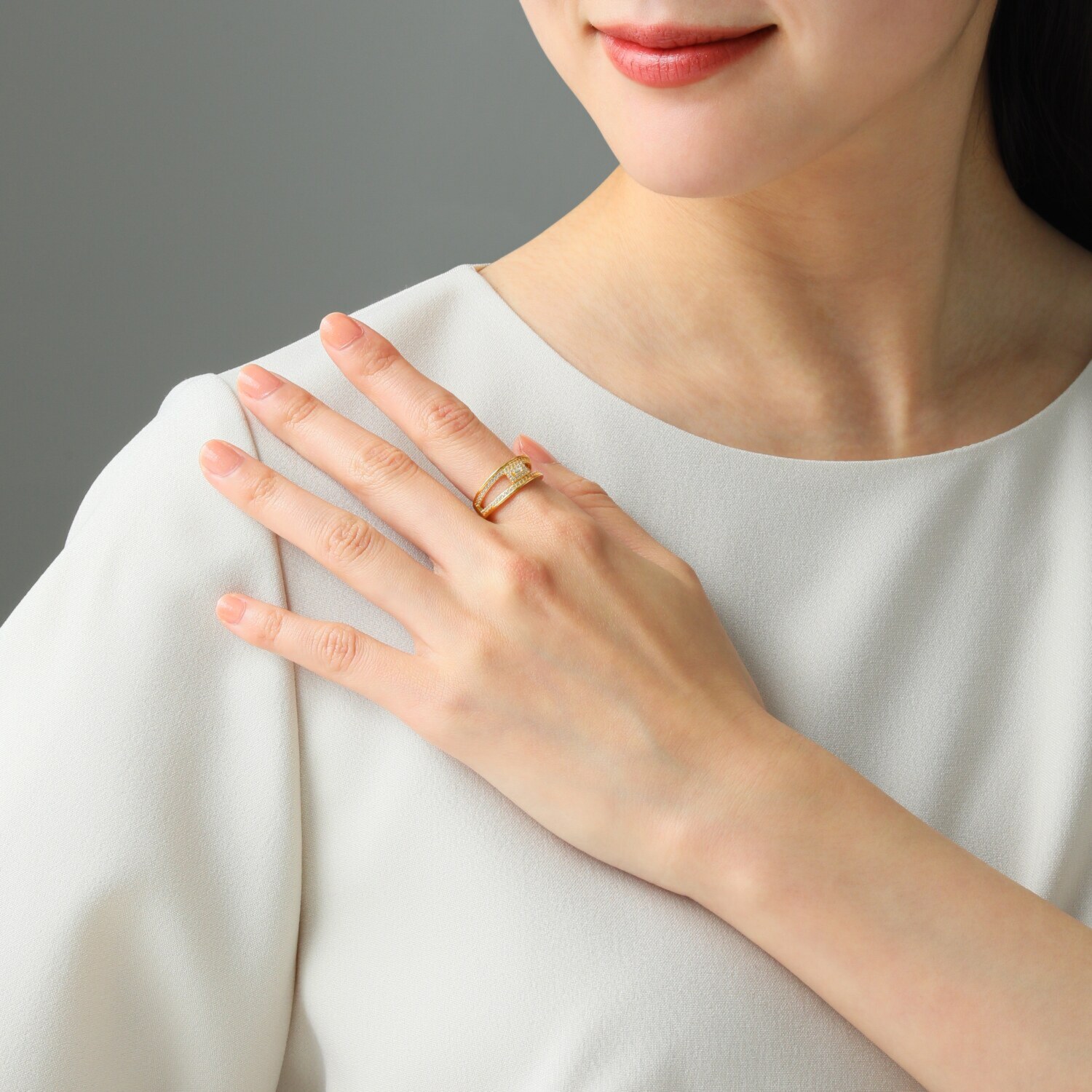 ブリランテステッラ シルバー ＣＺ バゲットカット ポイントデザインリング