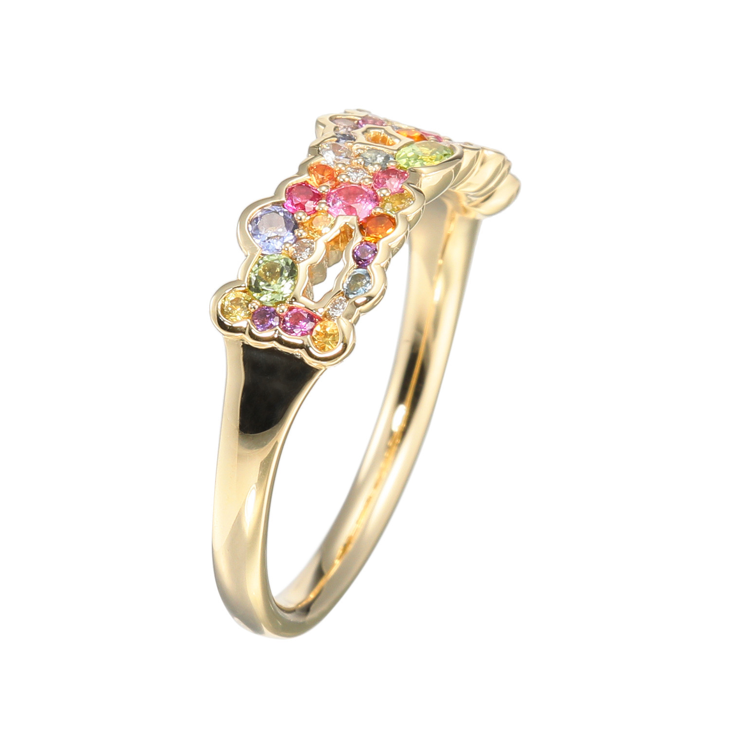 パーセルジュエリー １０Ｋ ダイヤモンド＆ マルチジェム ミックスカラー パヴェリング