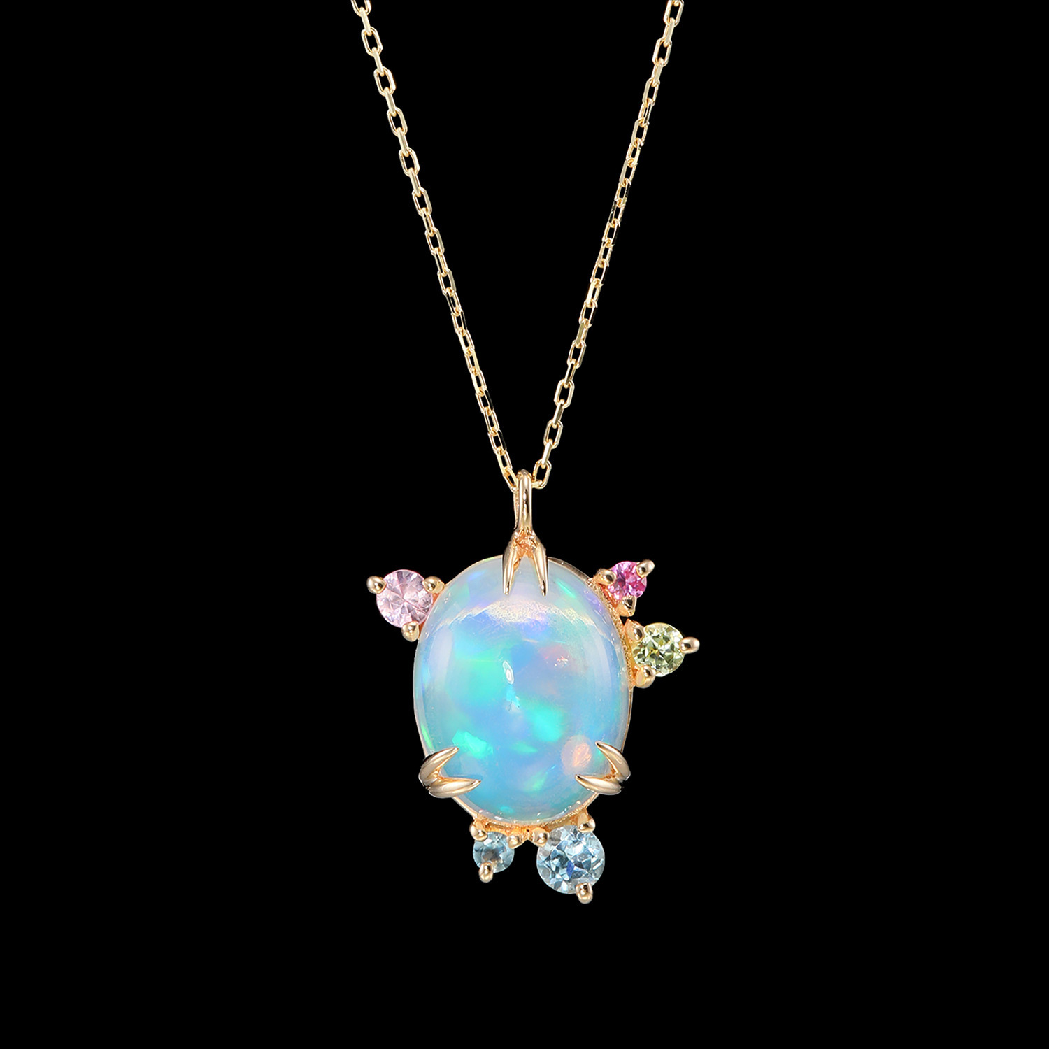 パーセルジュエリー １０Ｋ オパール＆マルチジェム ブルームフラワー ネックレス