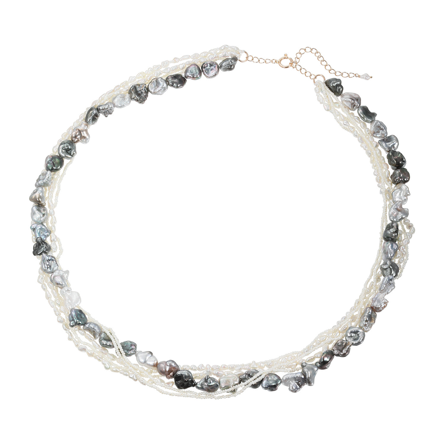 パーセルジュエリー １０Ｋ アコヤケシパール＆ 黒蝶ケシパール＆ 淡水バロックパール ６連デザインチョーカー