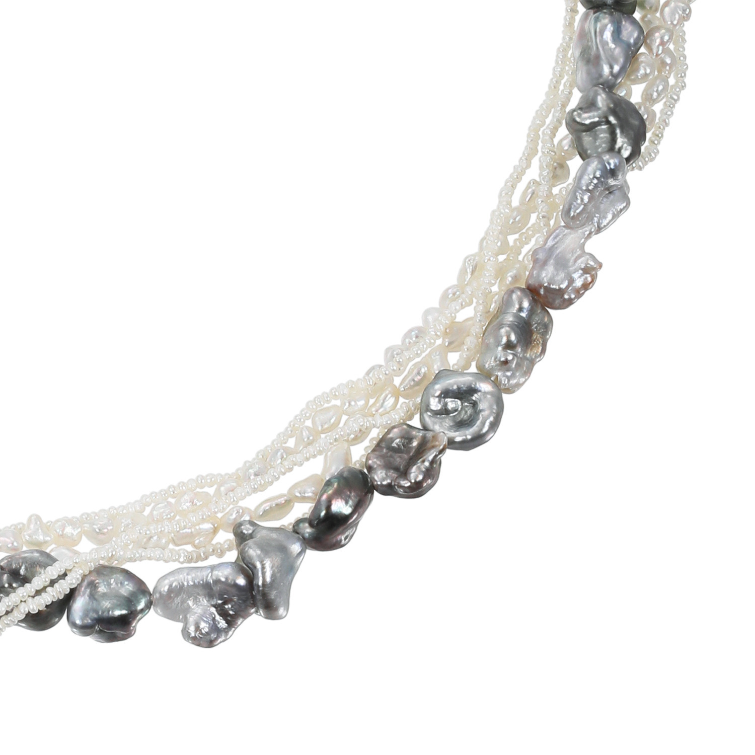 パーセルジュエリー １０Ｋ アコヤケシパール＆ 黒蝶ケシパール＆ 淡水バロックパール ６連デザインチョーカー