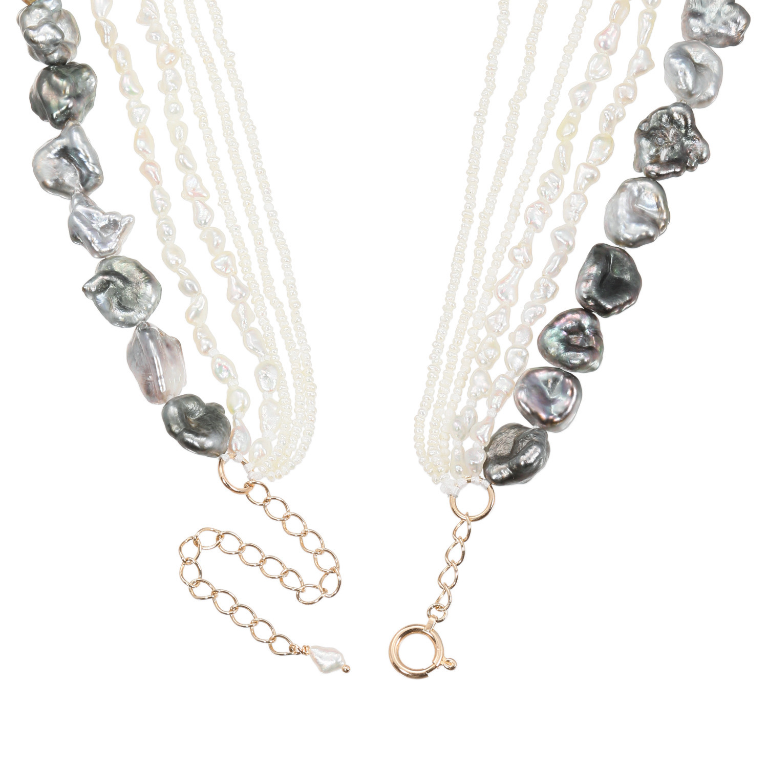 パーセルジュエリー １０Ｋ アコヤケシパール＆ 黒蝶ケシパール＆ 淡水バロックパール ６連デザインチョーカー