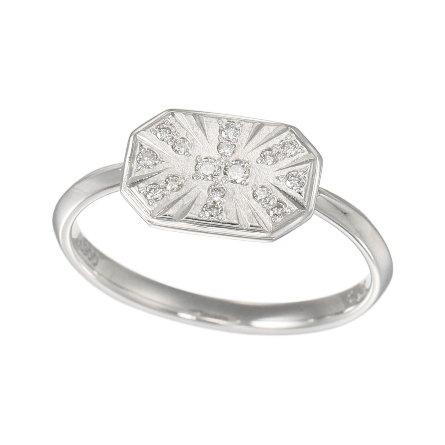 オーサムジュエリー プラチナ９００ ダイヤモンド 八角形デザイン 手彫りリング