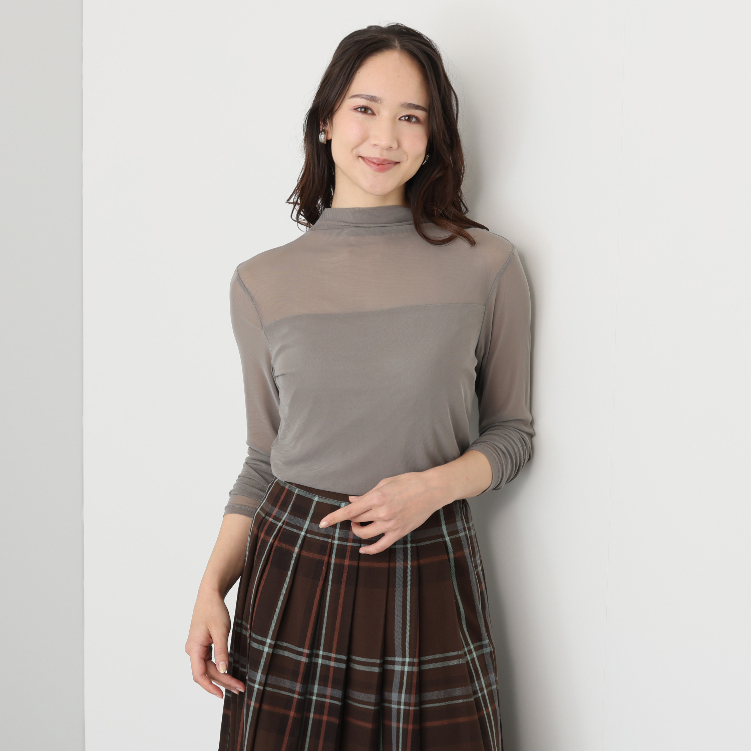 エムズ　スタイル ソフトチュール ボトルネックデザイン シアープルオーバー