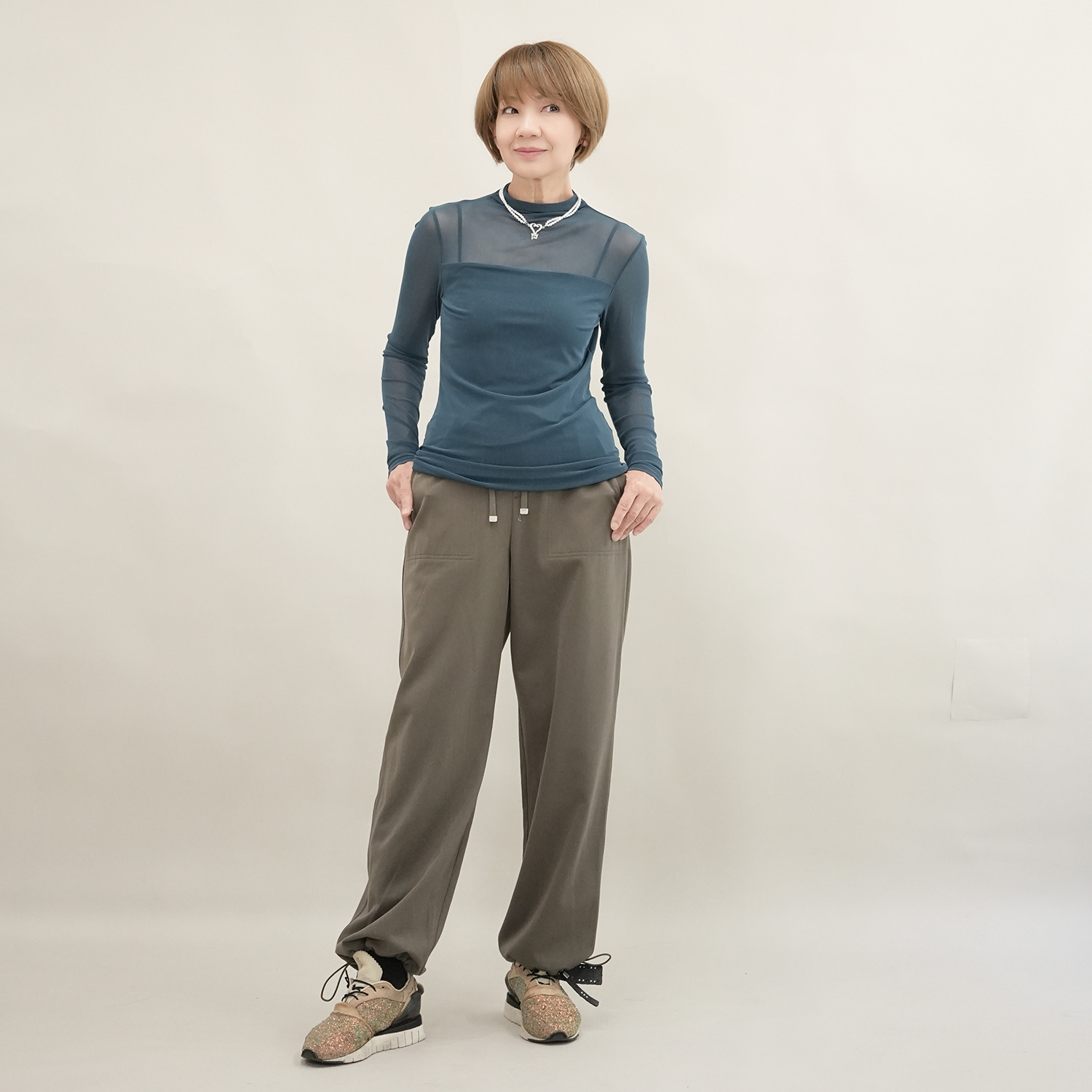 エムズ　スタイル ソフトチュール ボトルネックデザイン シアープルオーバー