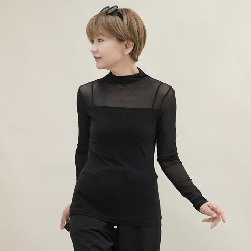 エムズ　スタイル ソフトチュール ボトルネックデザイン シアープルオーバー