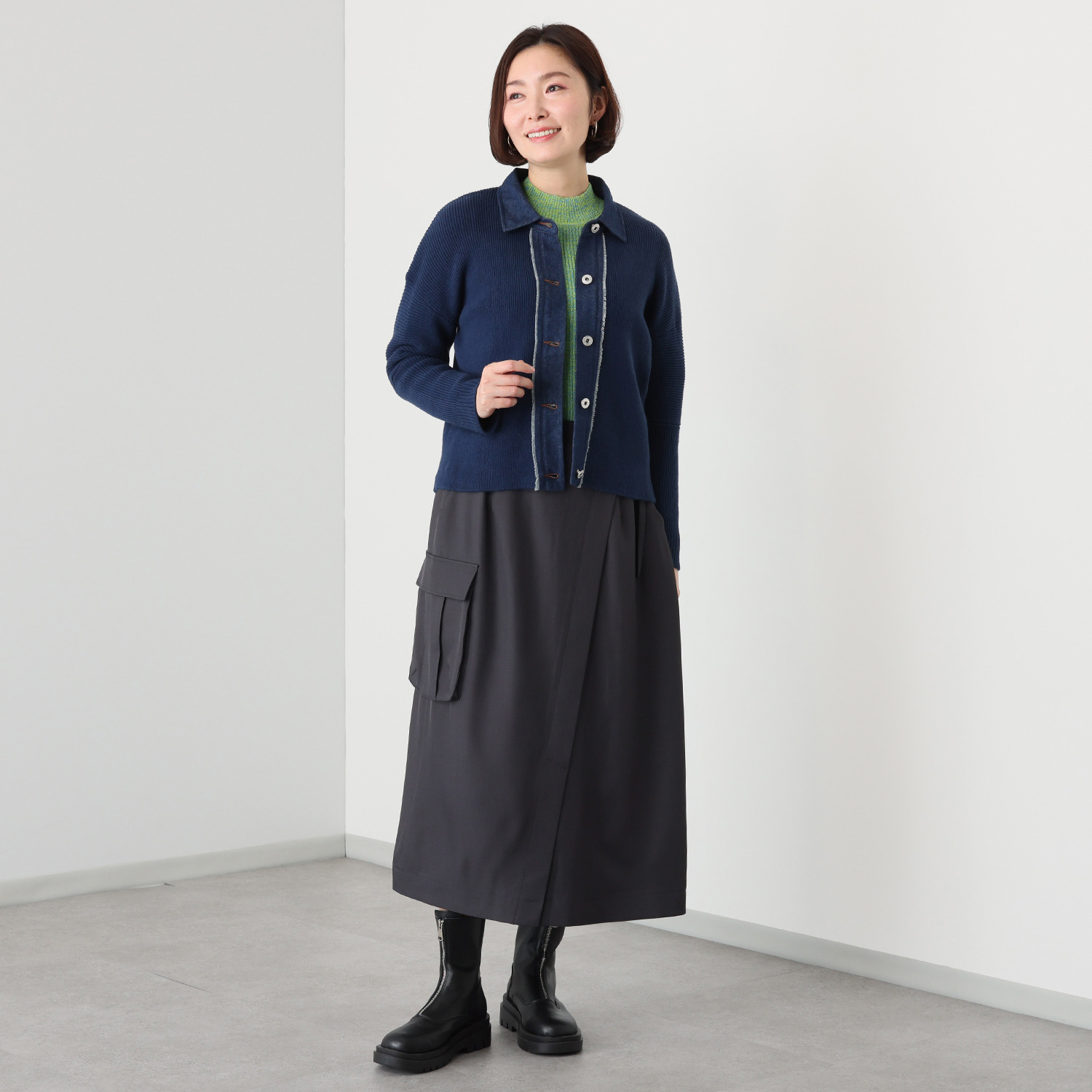 マチュート デニムで魅せる 技ありニットカーディガン