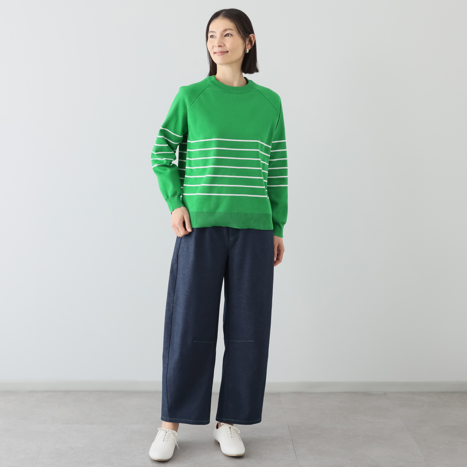 イクシーズ スポンジニット ボーダープルオーバー