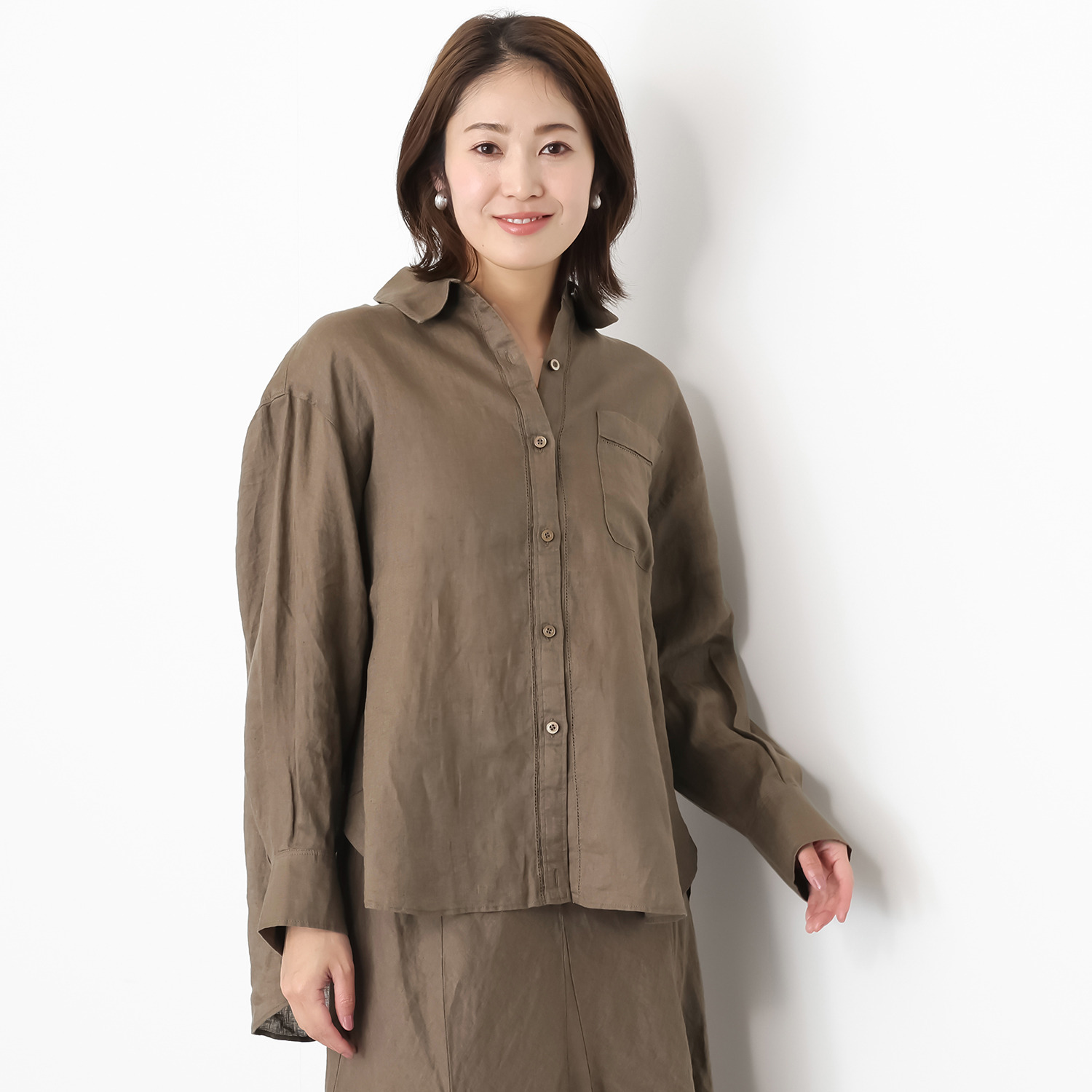 ウタオ フレンチリネン１００％ ピコ刺しゅう ２ウェイシャツ